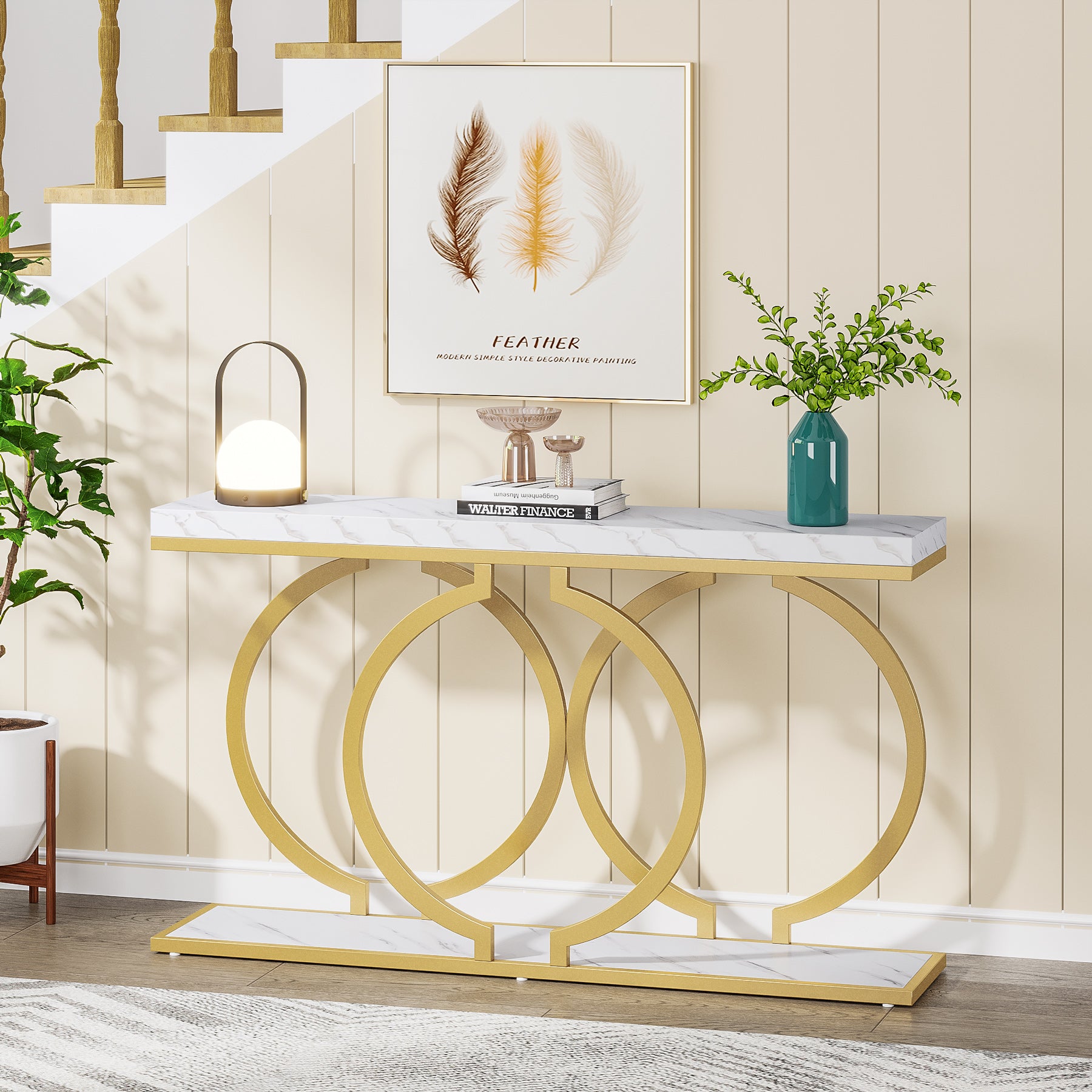 Tribesigns O Shape Console Table, 140 cm Faux Marmo Divano Ingresso Tavolo