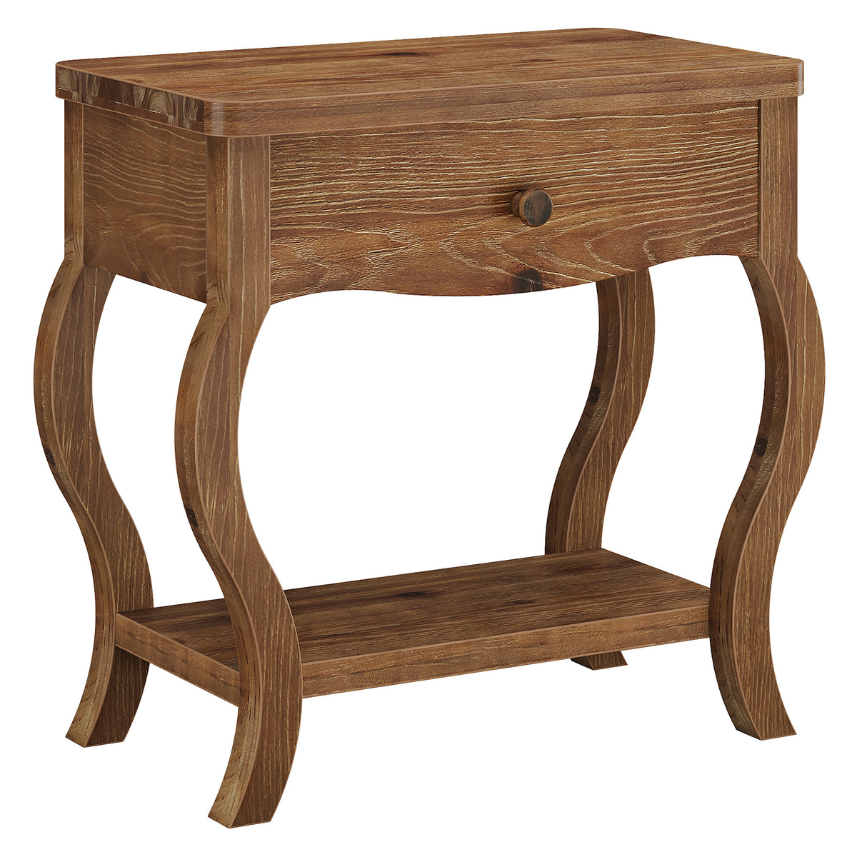 Comodino Rustico in Legno Massello con Cassetto e Ripiano, 60 cm
