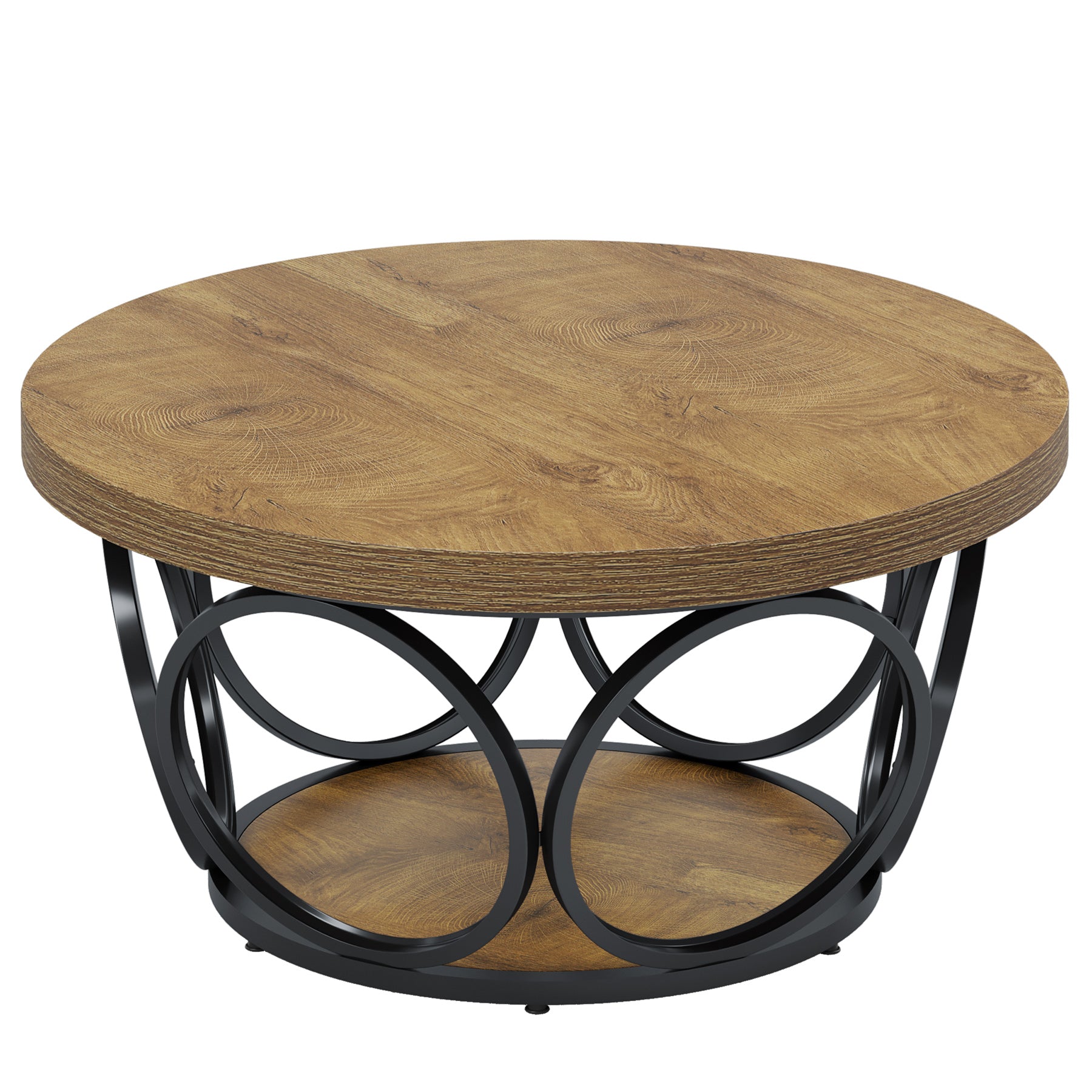 Tribesigns Tavolino da caffè, tavolino centrale rotondo con 2 ripiani di stoccaggio