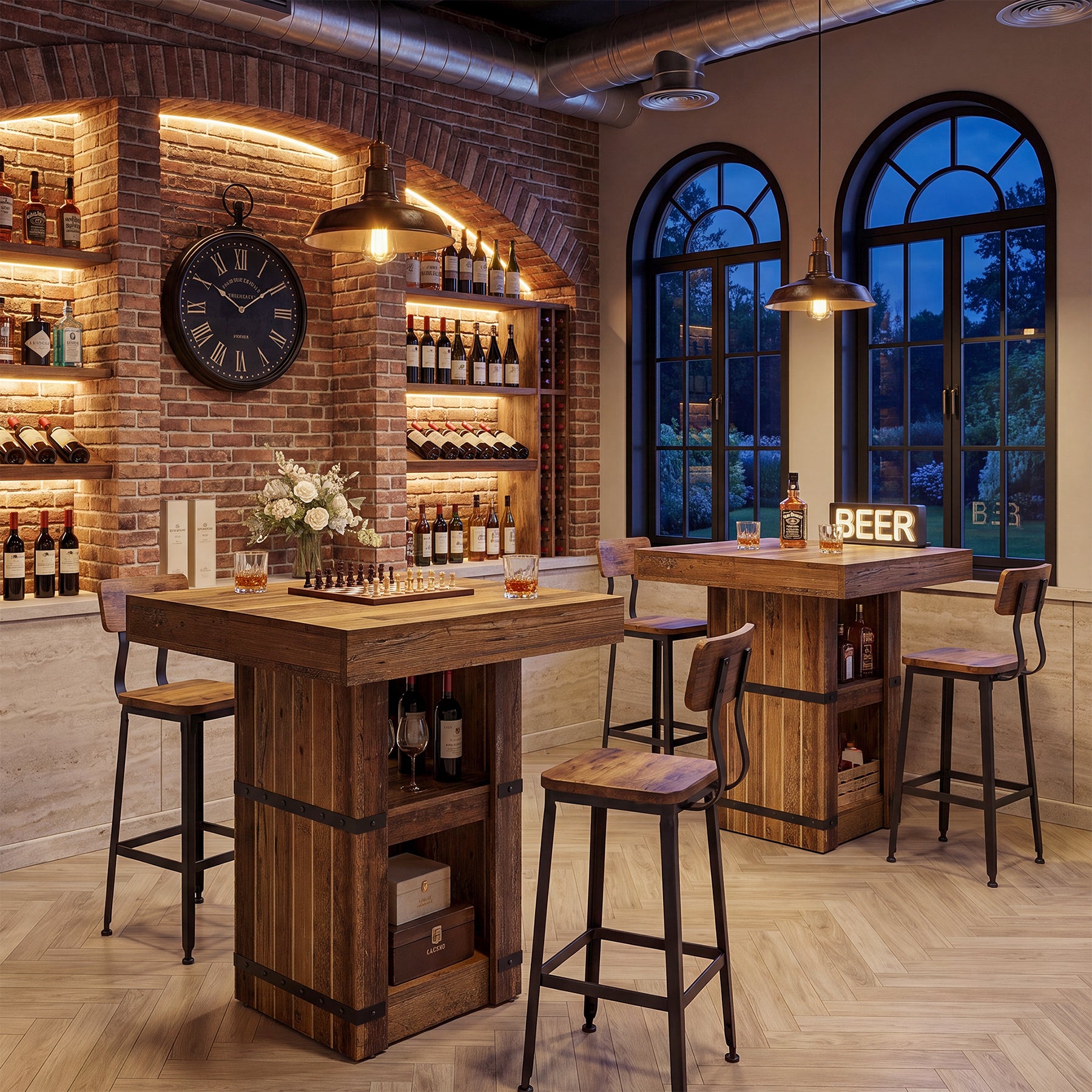 Tavolo da Bar Alto Industriale a 80 x 80 cm con Vano Contenitore, H 95 cm, per Cucina