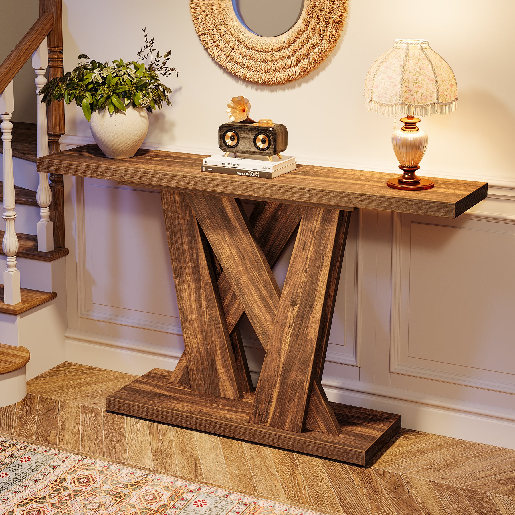 Tribesigns Tavolo consolle da 140 cm, moderno tavolino d'ingresso con base geometrica