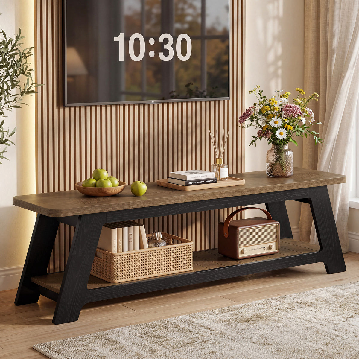 Mobile TV Moderno Country con Ripiano Aperto, 160 cm, per TV fino a 70", per Soggiorno