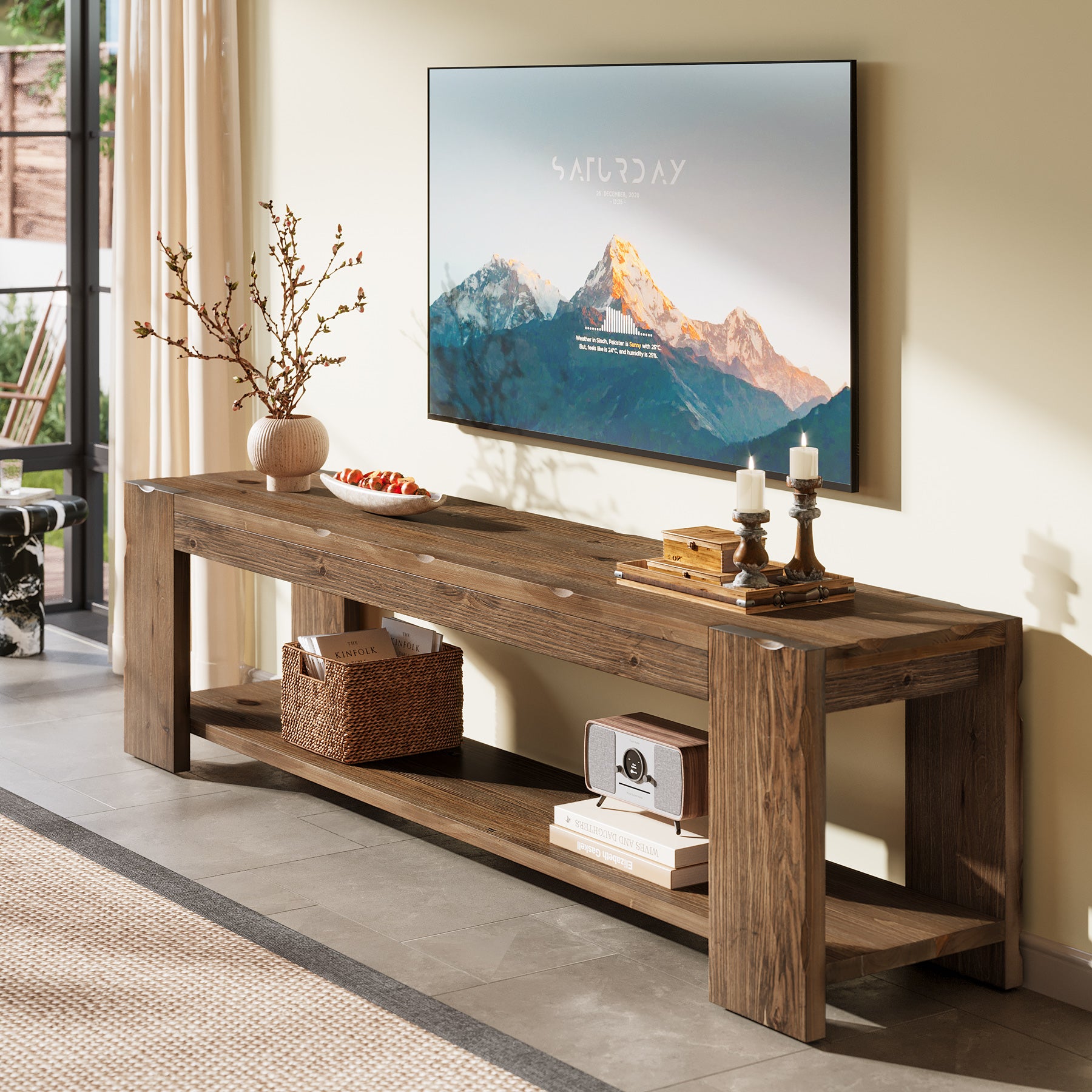 Tribesigns Mobile TV in legno massello da 140 cm, consolle a 2 livelli per TV fino a 60 pollici