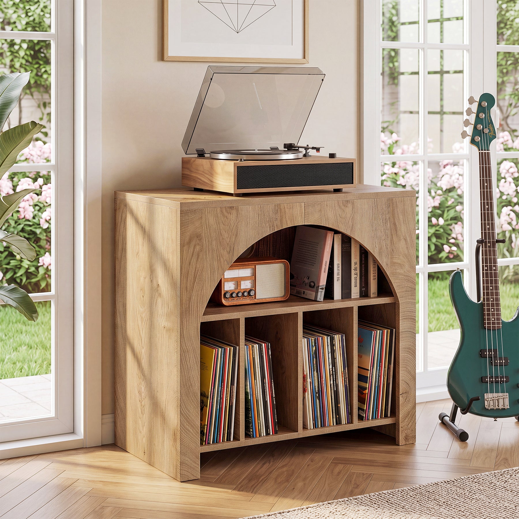 Tribesigns Supporto per giradischi, mobiletto porta dischi in vinile con ripiano integrato