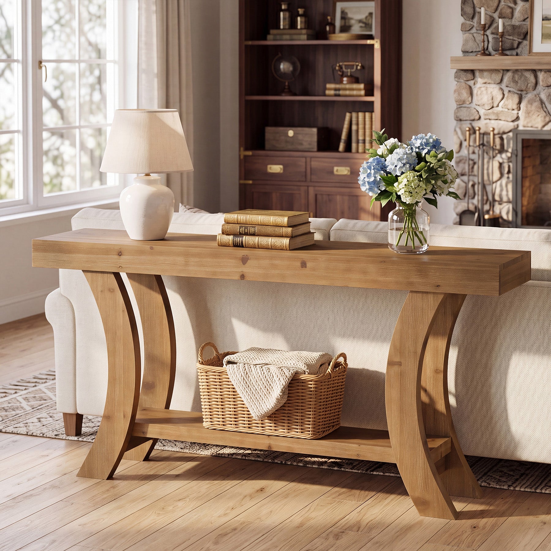 Tribesigns Consolle in legno massello, 160 cm, tavolo da ingresso con ripiano e struttura ad arco