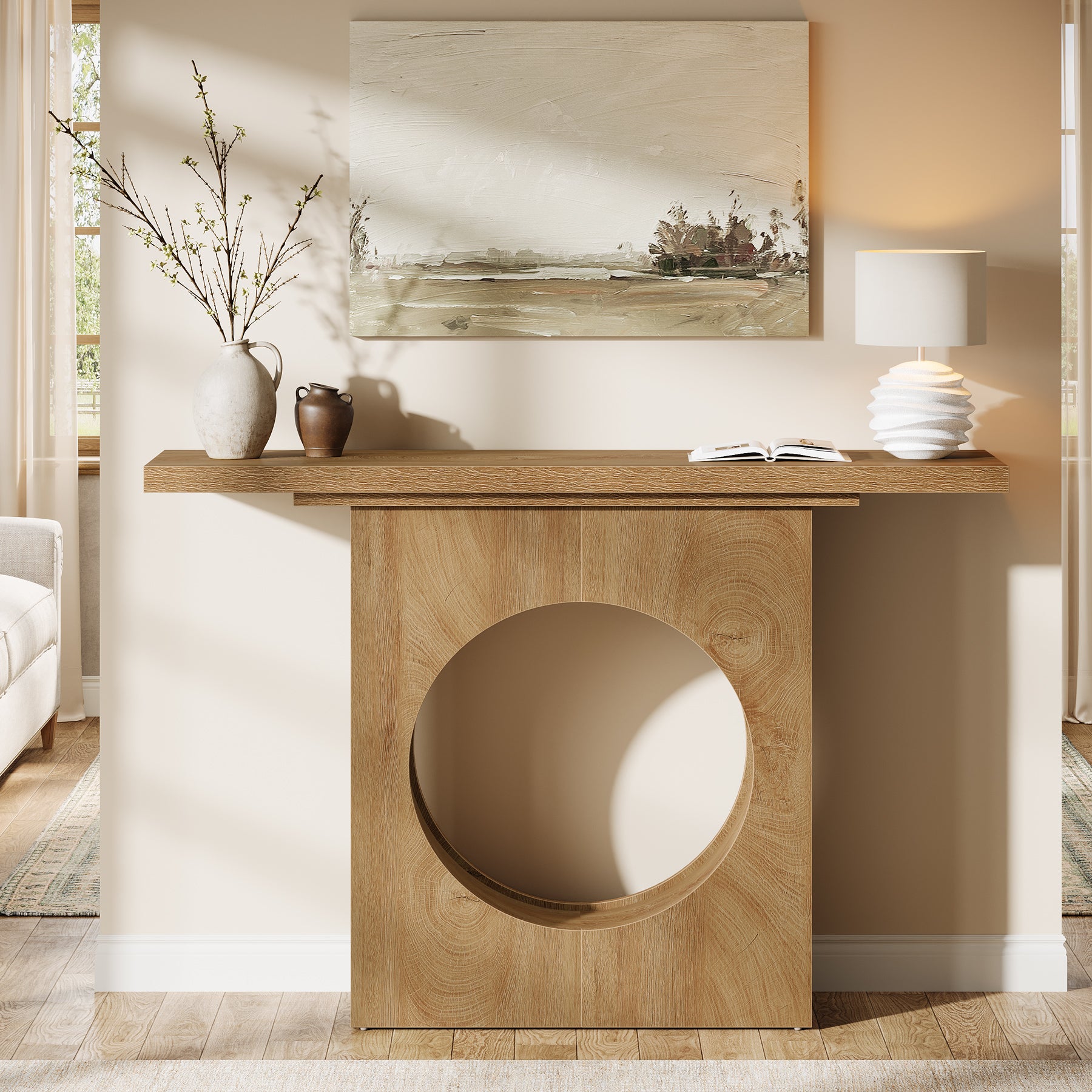 Tribesigns Tavolo consolle, Tavolo da ingresso da 105 cm con design a foro rotondo