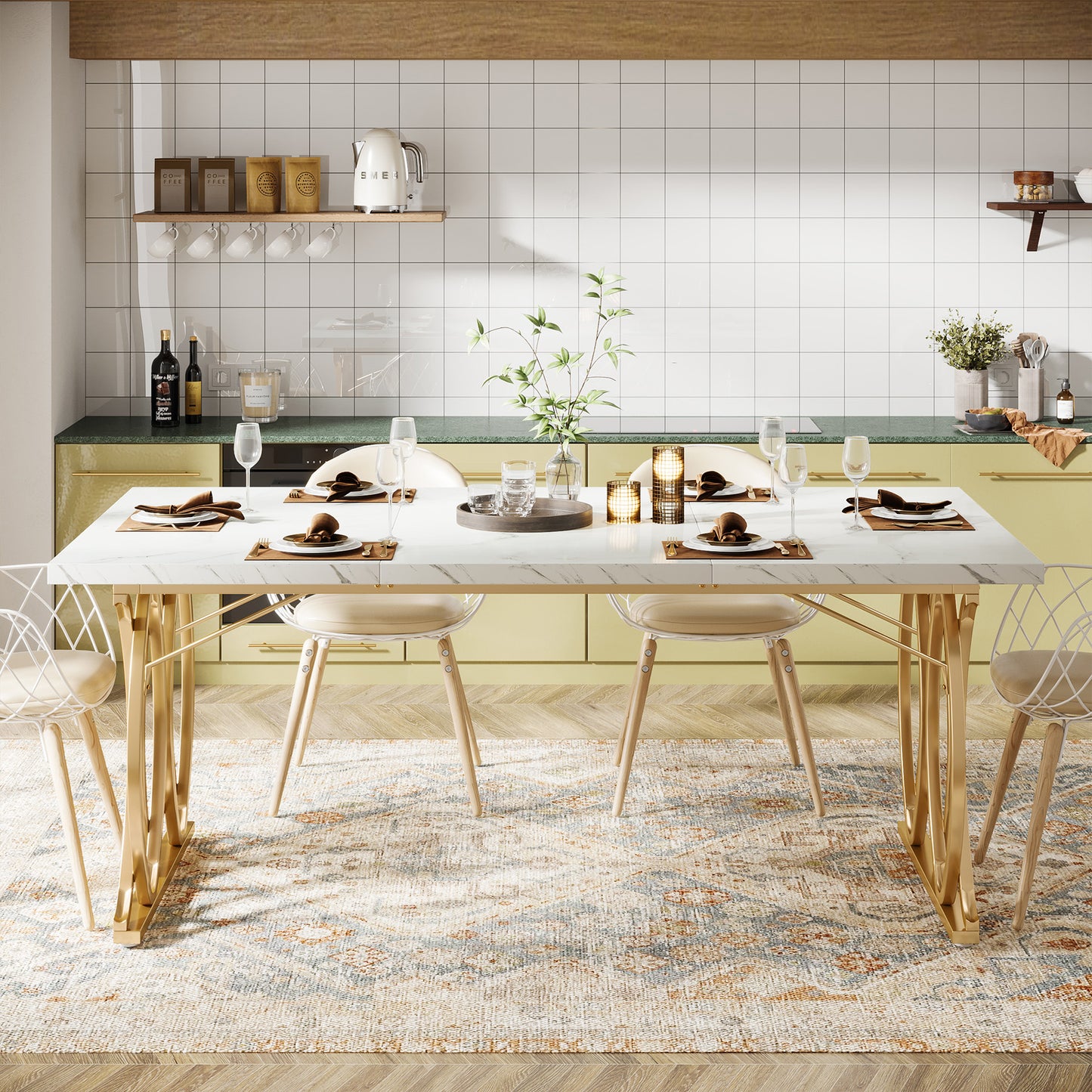 Tribesigns Tavolo da Pranzo 160 CM, Tavolo da Pranzo Rettangolare con Geometric Legs, Tavolo Moderno da Cucina e Sala da Pranzo