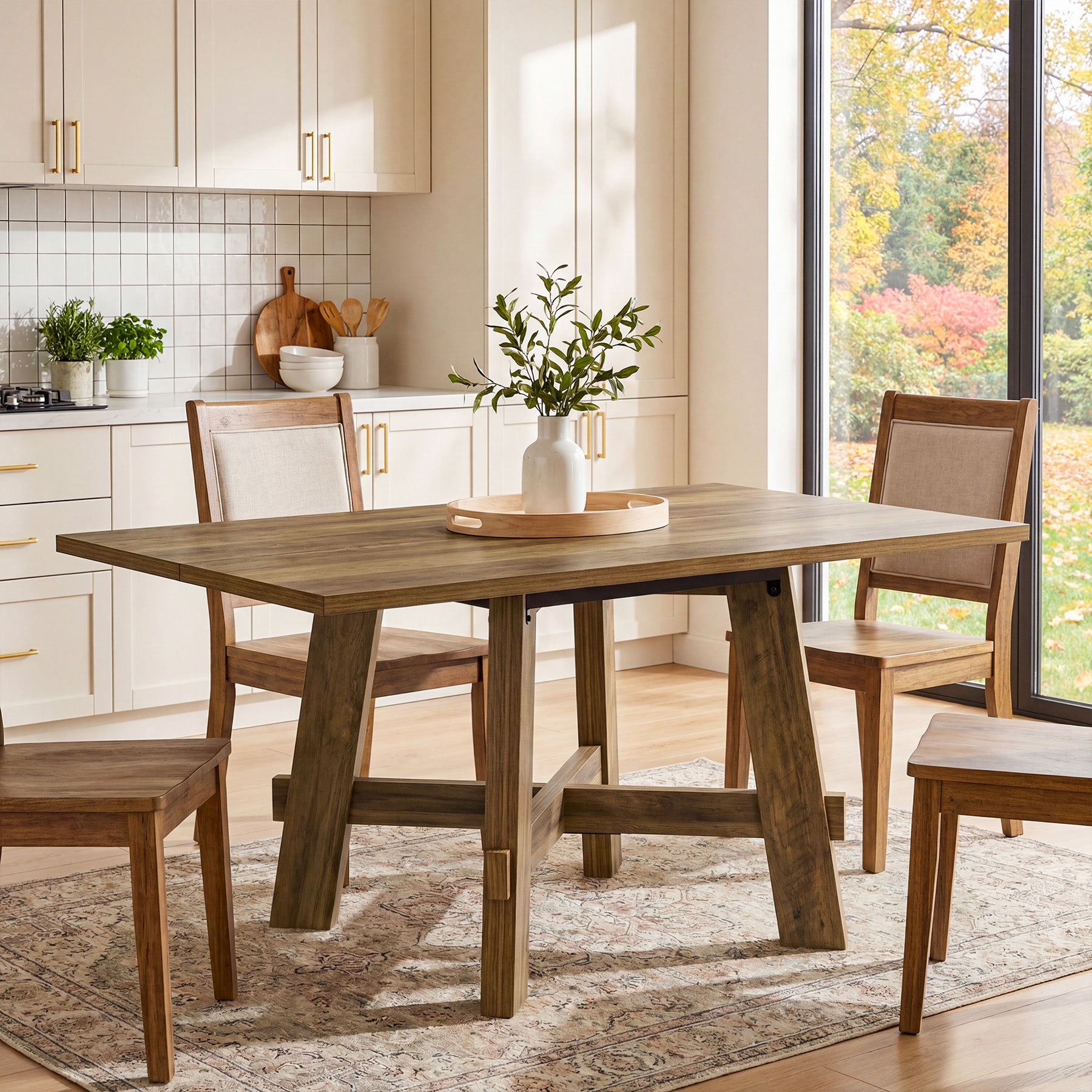 Tribesigns Tavolo da pranzo rustico da 140 cm, tavolo da cucina per 4 persone con traversa per sala da pranzo