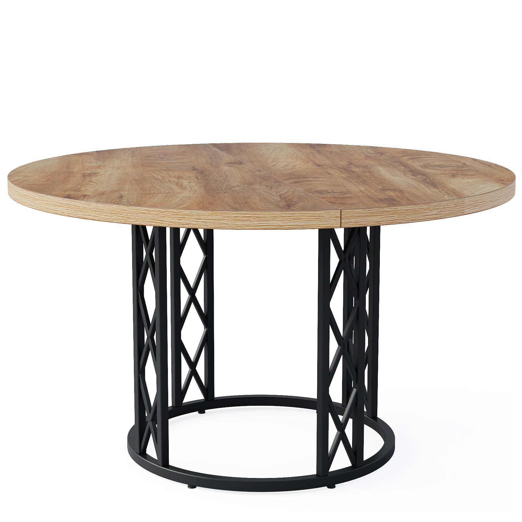 Tavolo da Pranzo Rotondo Moderno con Struttura in Metallo, Ø 120 cm, per 4-6 Persone