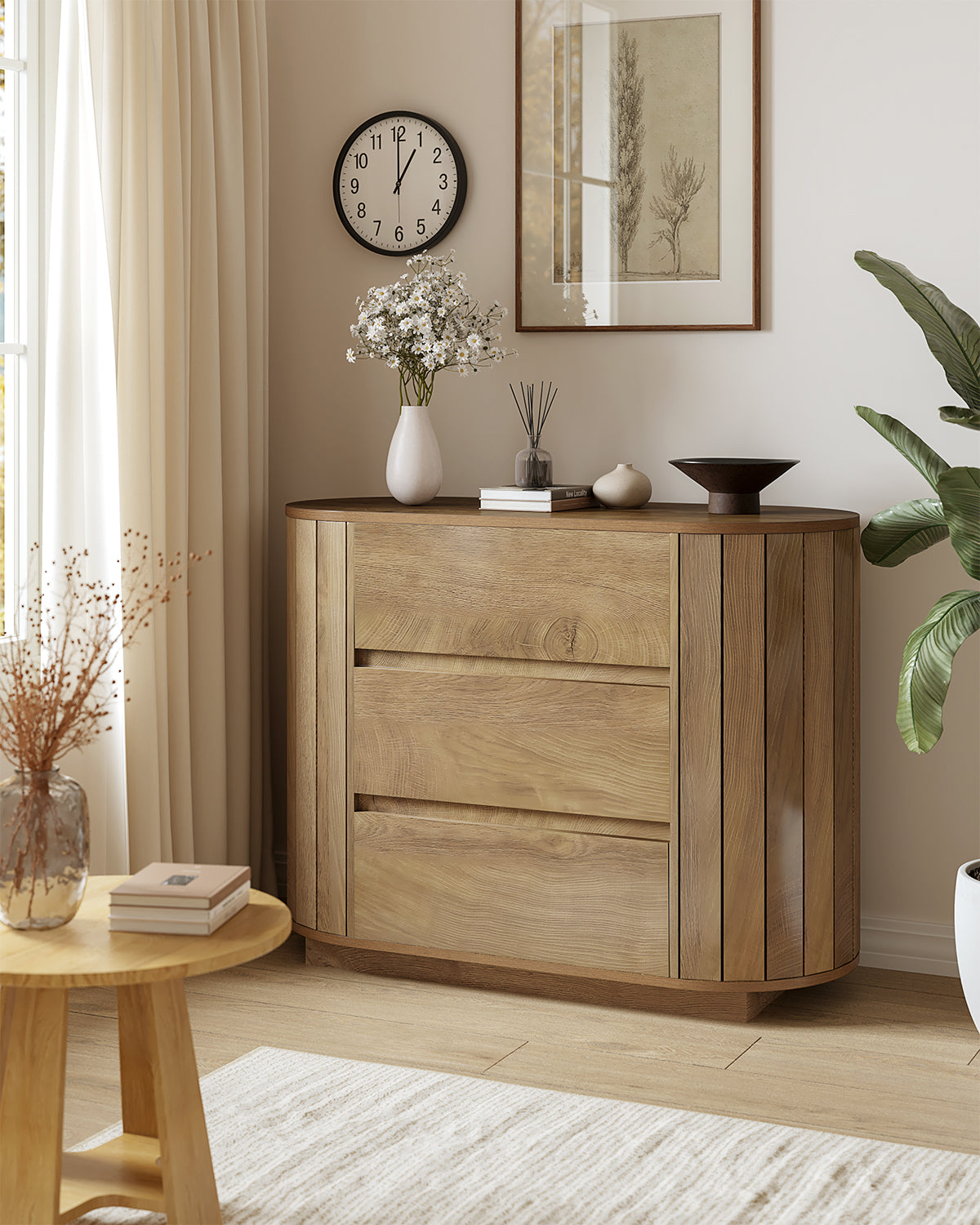 Tribesigns Credenza Moderna in Rovere con 3 Cassetti a Doghe, 90 cm, per Soggiorno