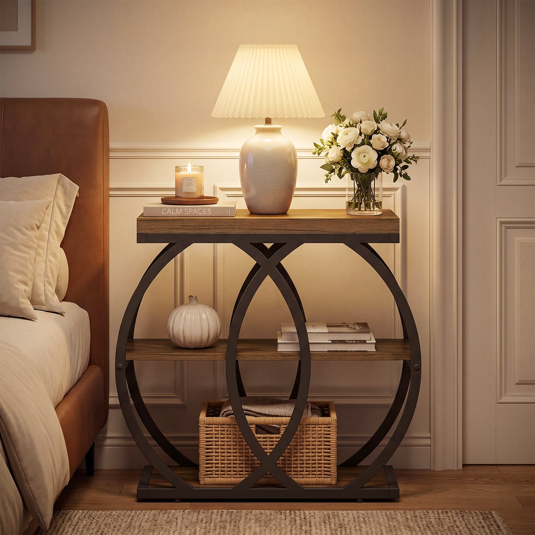 Tribesigns Tavolino laterale in legno da 60 cm, tavolino stretto in stile rustico a 3 ripiani