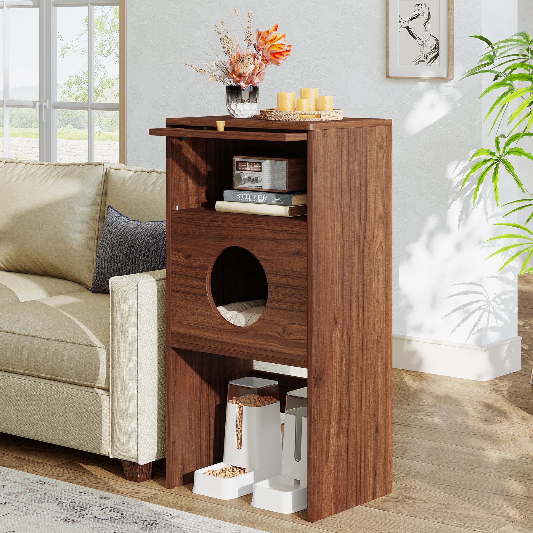 Tribesigns Tavolino laterale moderno, mobile contenitore 2 in 1 con lettiera per gatti nascosta