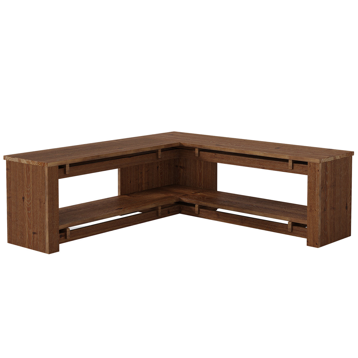 Panca Angolare a L Rustica in Legno Massello Portascarpe, 120 cm, per Ingresso