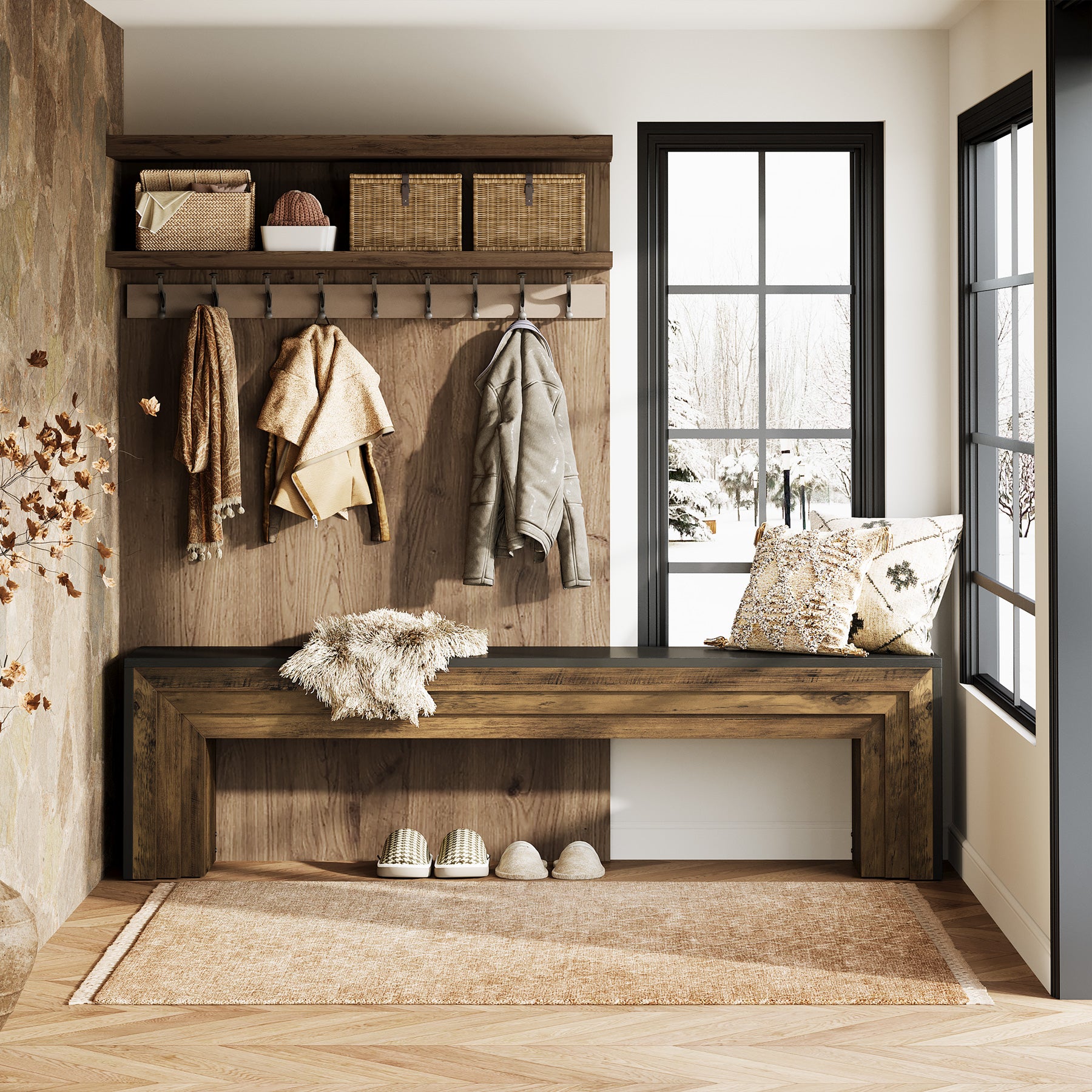 Panca Country in Legno, 180 cm, per Corridoio e Soggiorno