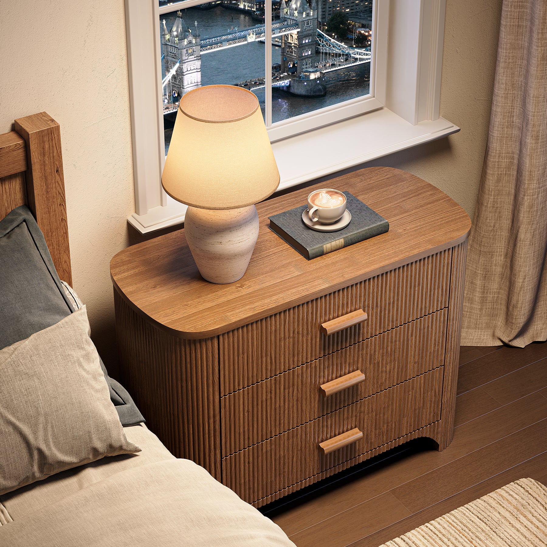 Tribesigns Comodino largo 80 cm, moderno e di grandi dimensioni con 3 cassetti per la camera da letto