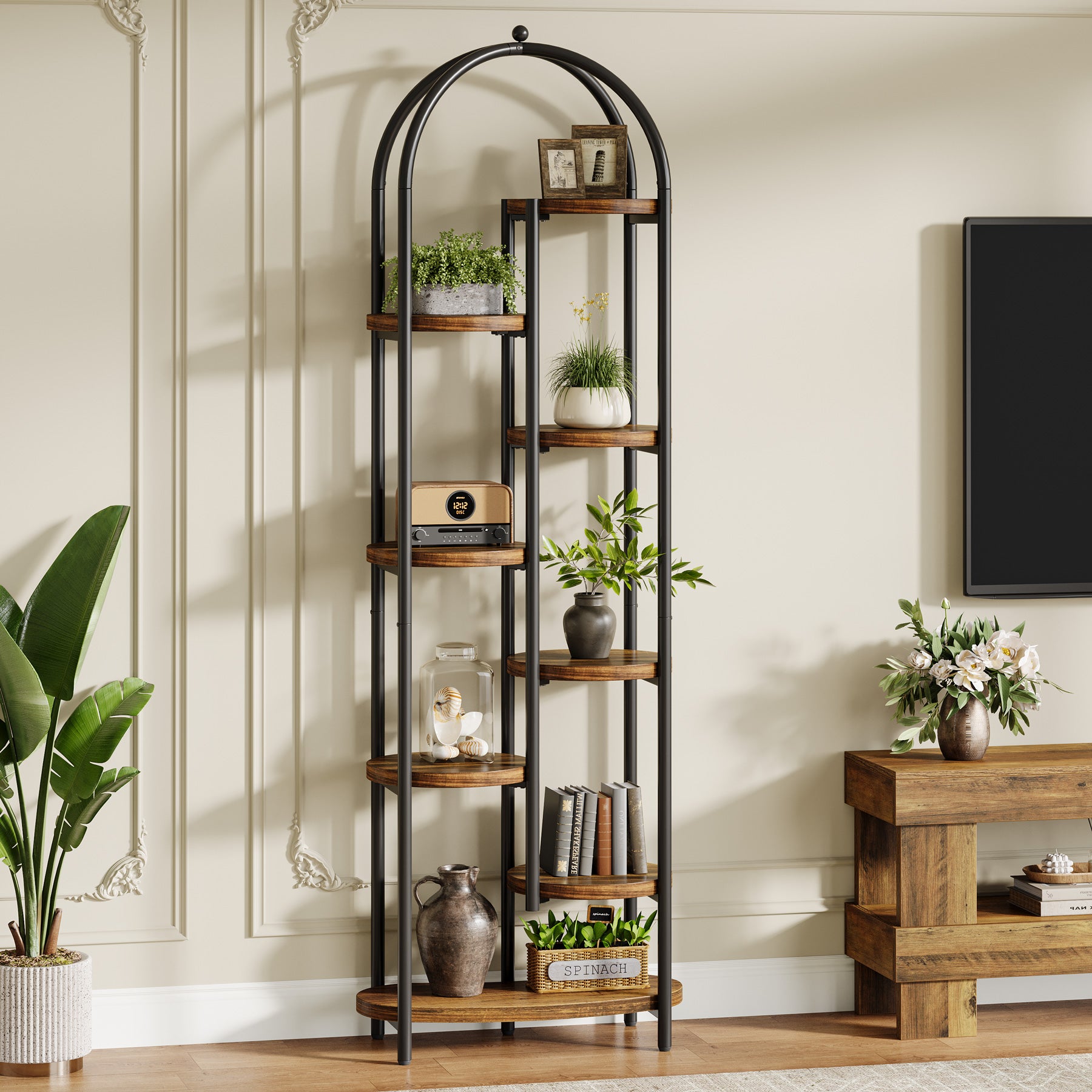 Scaffale Portapiante ad Angolo con Struttura Metallica, 8 Ripiani per 10 Piante, H 180 cm