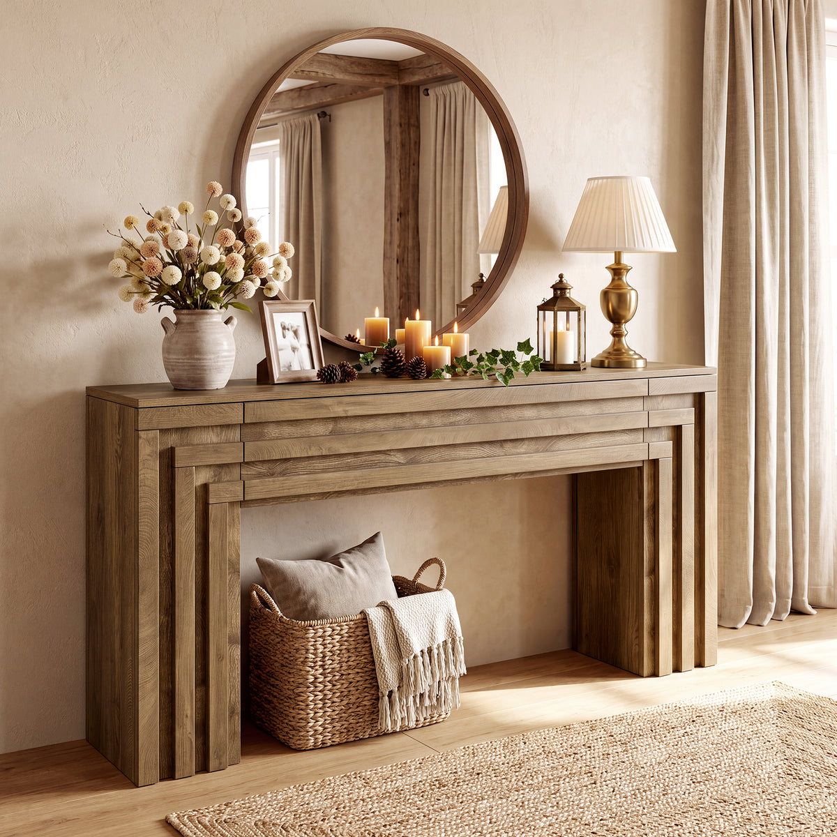 Consolle Stretta con Vano Chiuso a 2 Ripiani, 160 x 31 x 82 cm, per Ingresso