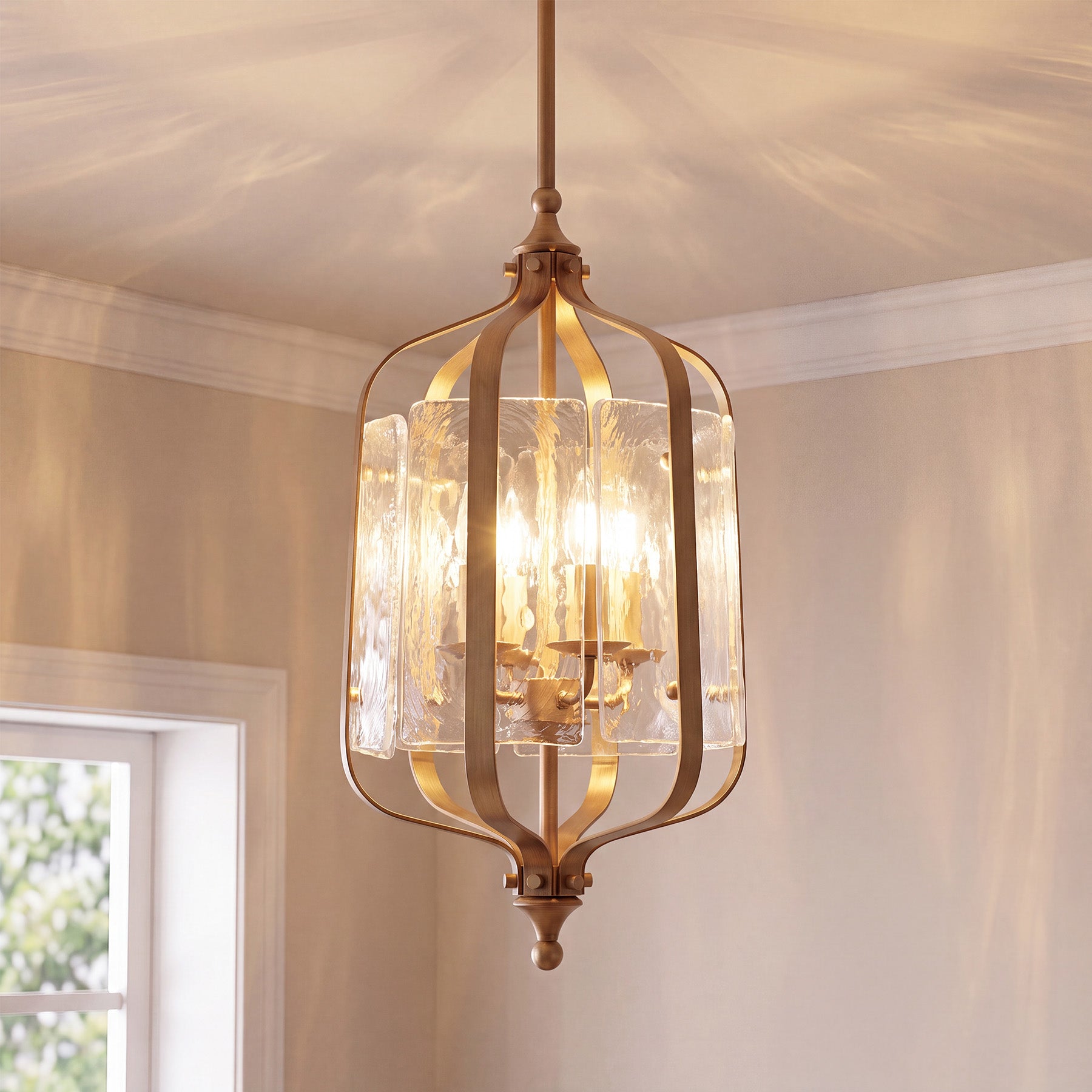 Lampadario a Sospensione Vintage Dorato, Ø 27 cm, Altezza Regolabile, per Tavolo da Pranzo