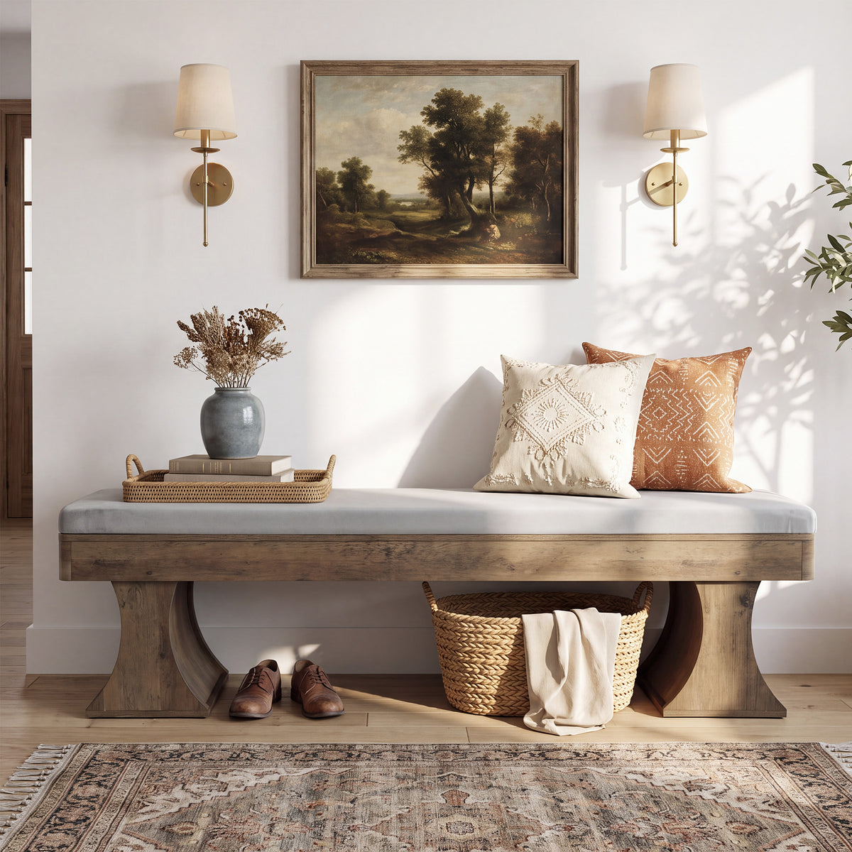 Panca Country con Cuscino, 161 cm, per Ingresso e Cucina