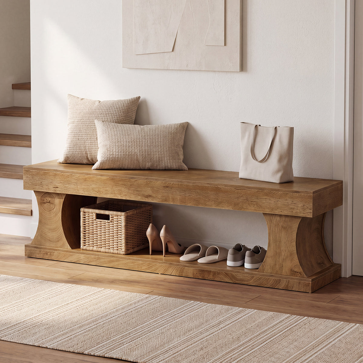 Panca Portascarpe in MDF con Seduta, 160 cm, per Ingresso