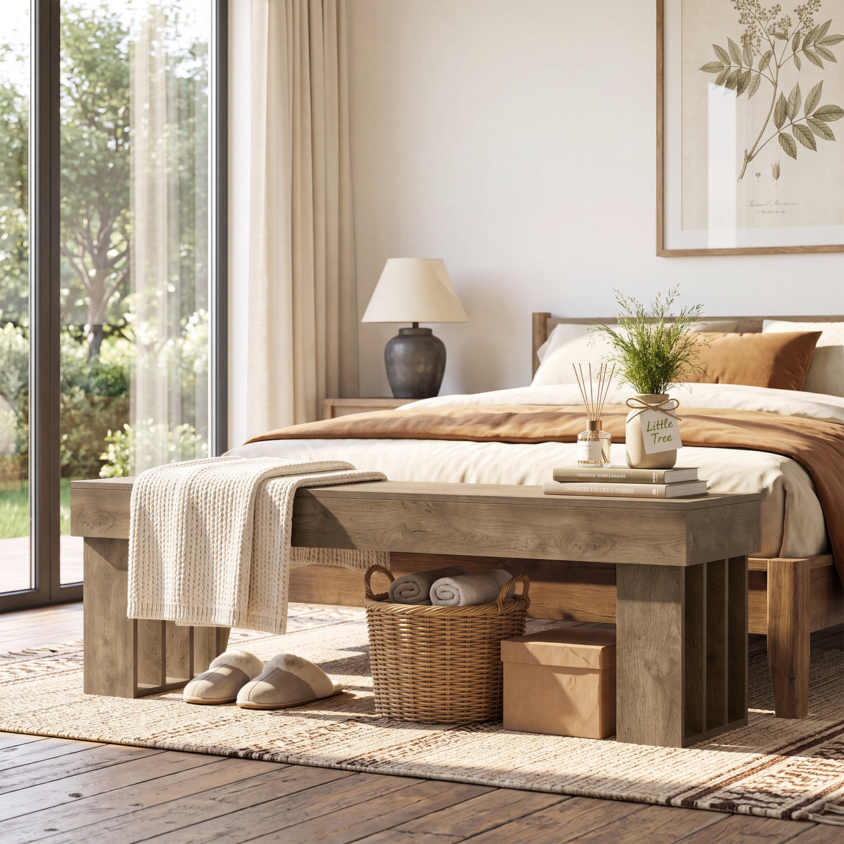 Panca Rustica in Legno Portascarpe, 140 x 35 x 45 cm, per Ingresso e Corridoio