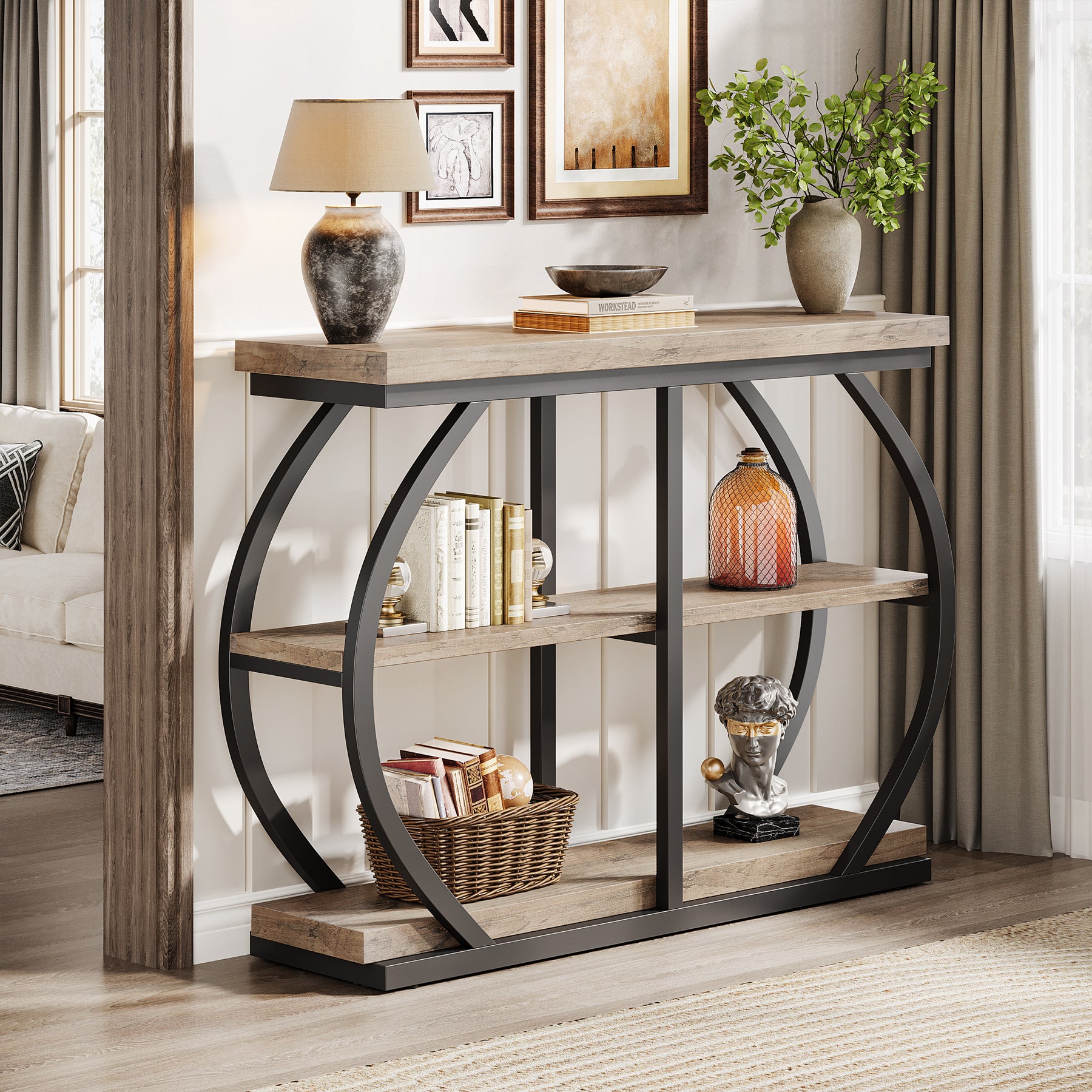 Tribesigns 105 cm tavolo consolle, tavolo d'ingresso a 3 livelli con struttura ad arco