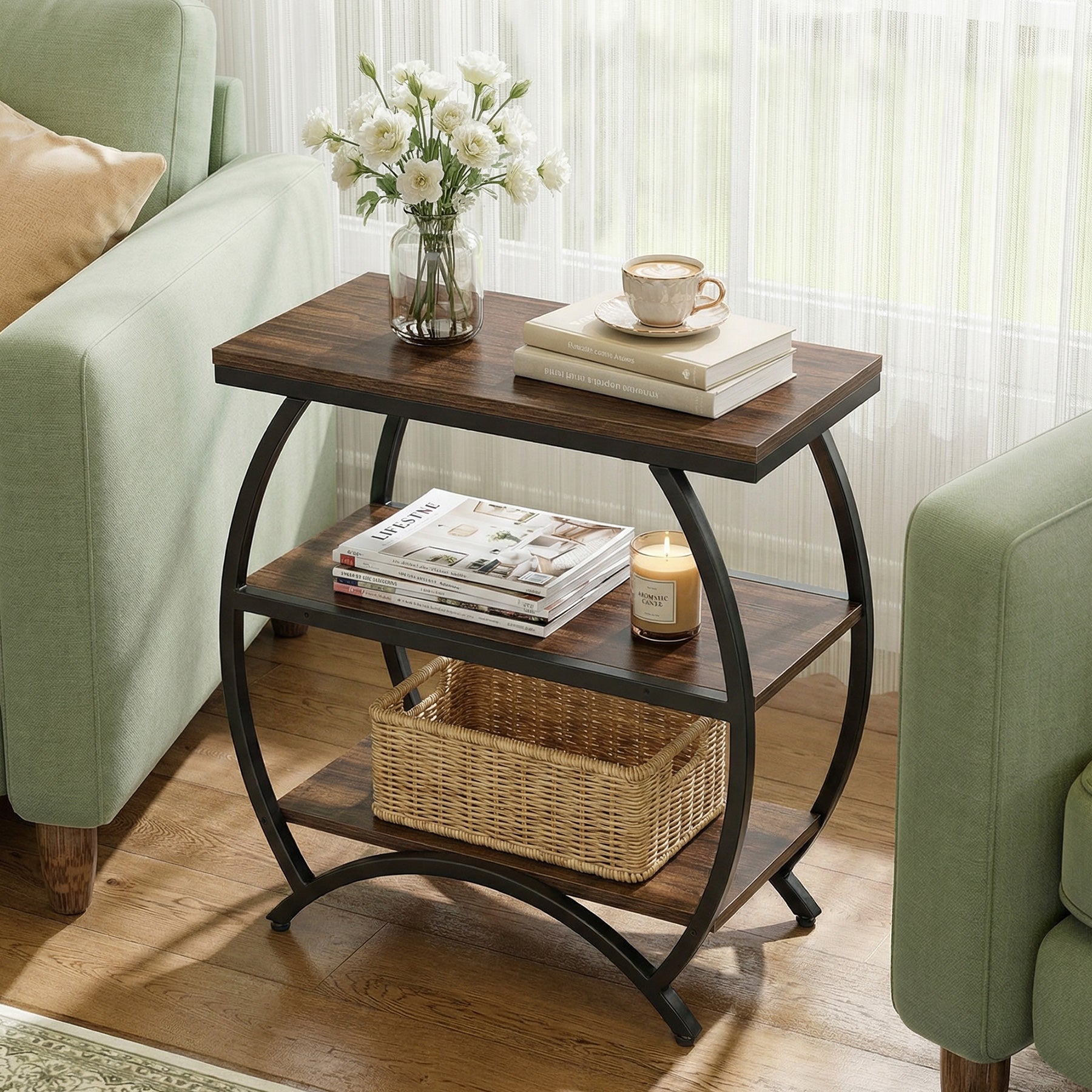 Tribesigns Tavolino sottile da 60 cm, comodino a 3 livelli con ripiano