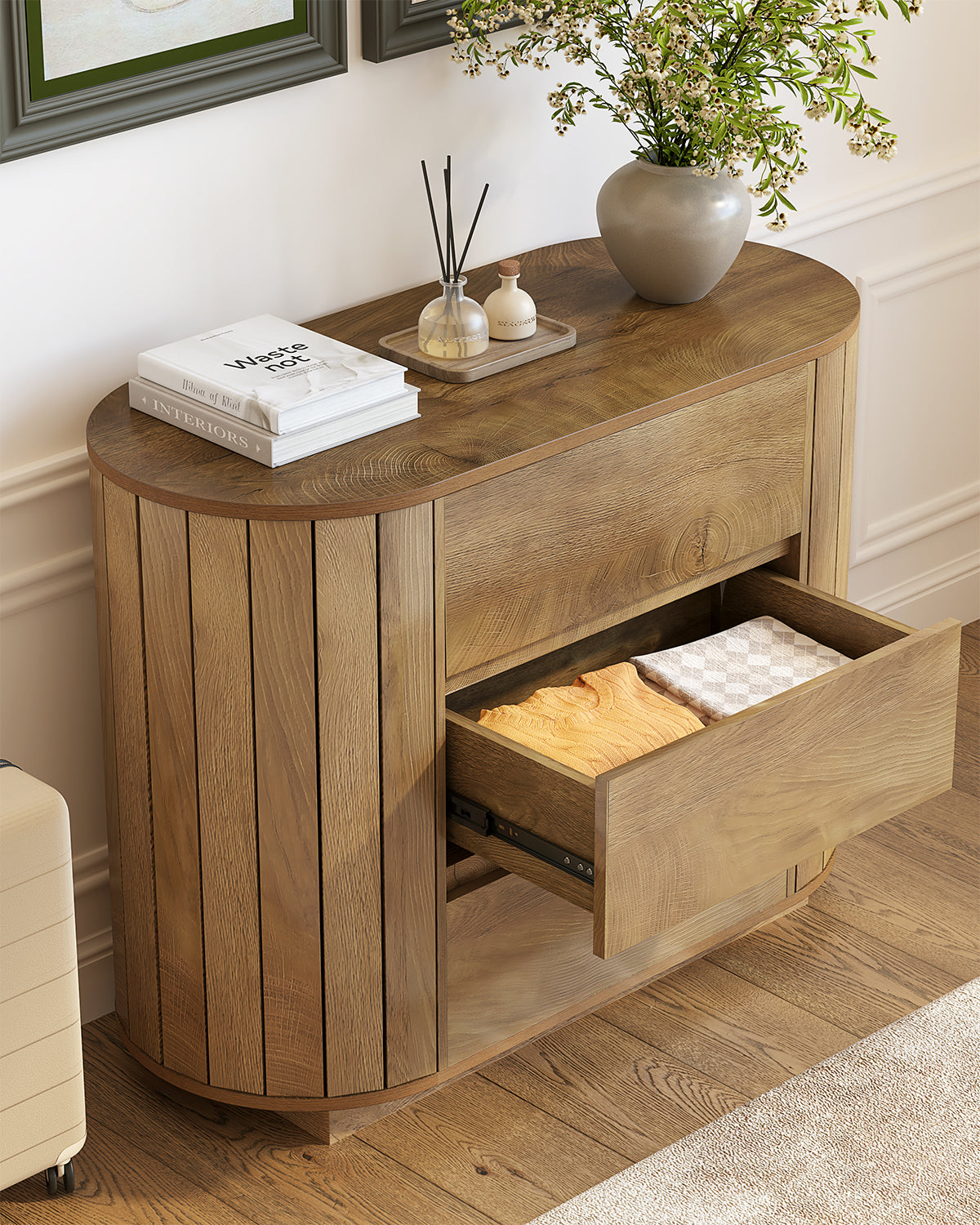Tribesigns Credenza Moderna in Rovere con 3 Cassetti a Doghe, 90 cm, per Soggiorno