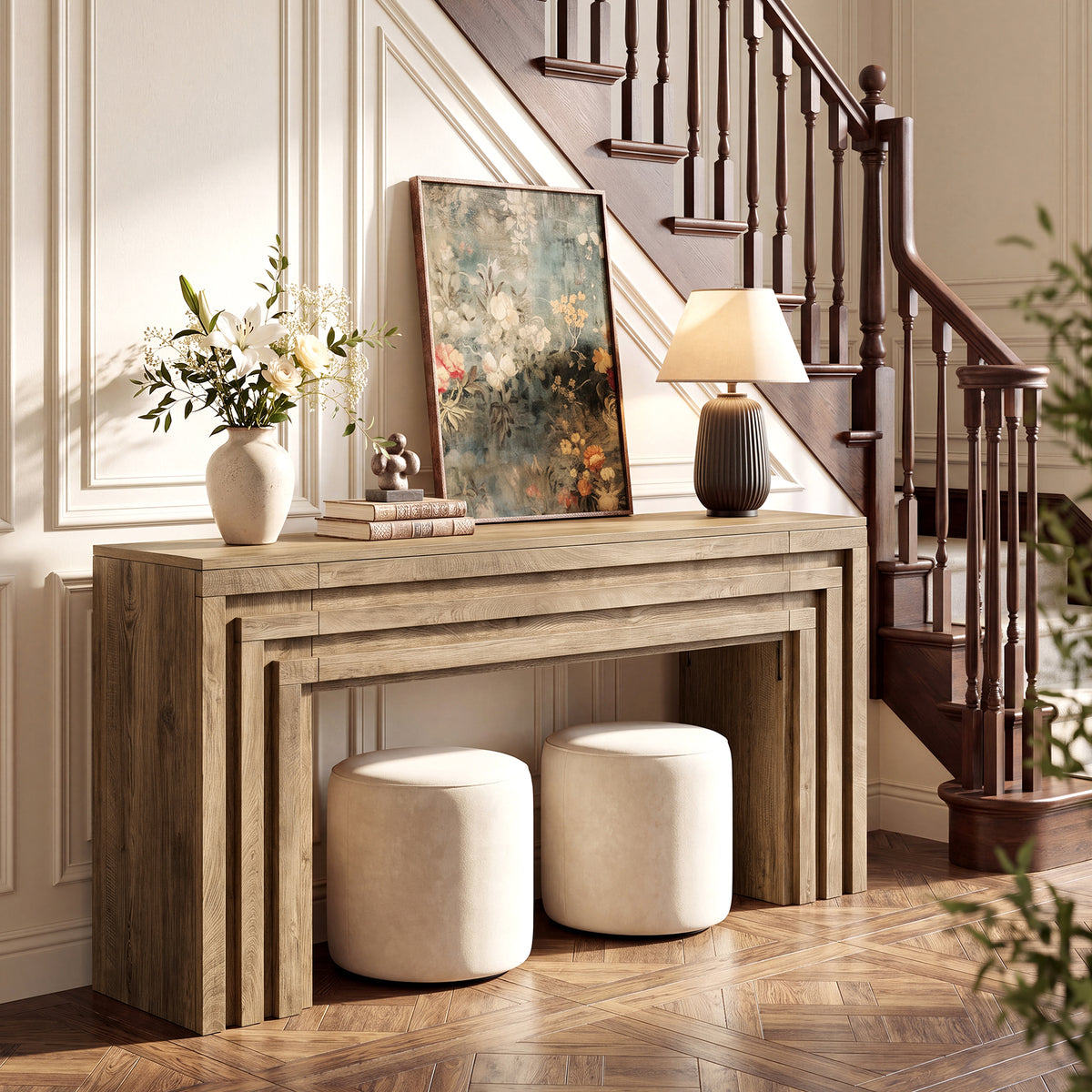 Consolle Stretta con Vano Chiuso a 2 Ripiani, 160 x 31 x 82 cm, per Ingresso