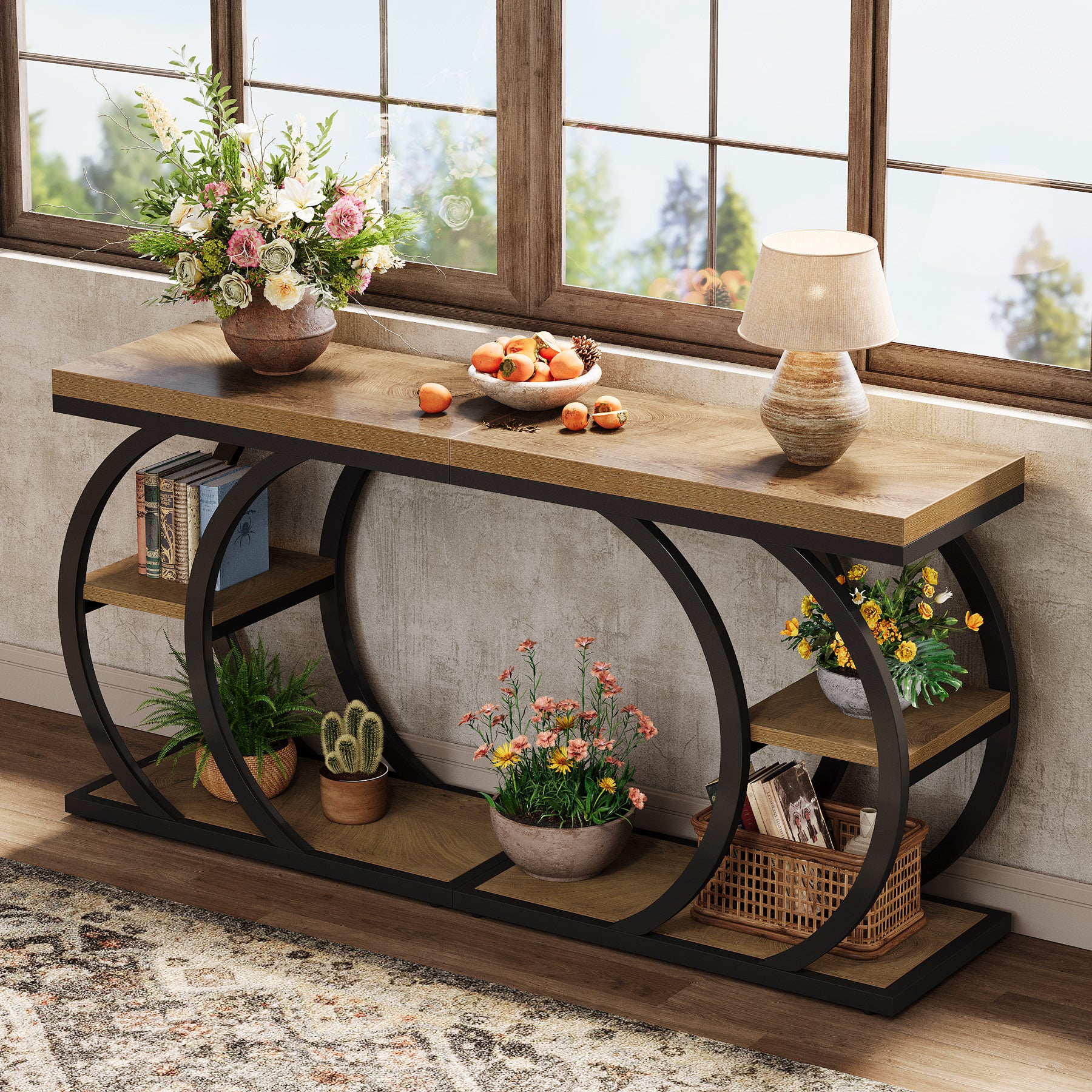 Tribesigns 60 cm Tavolino a 3 ripiani, tavolino laterale a forma di C