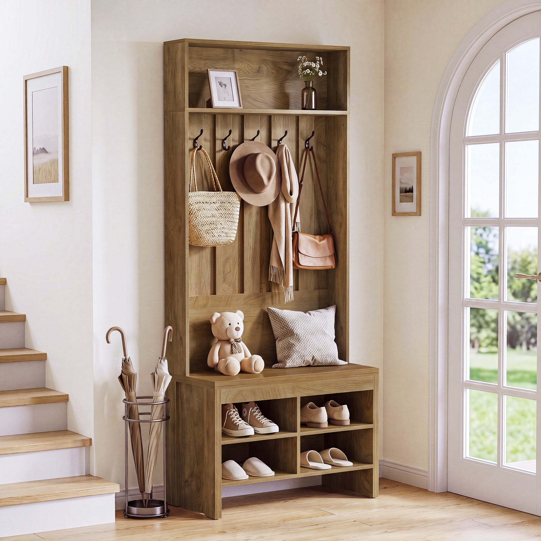 Tribesigns Appendiabiti alto 179 cm, organizer per ingresso con panca e 5 ganci