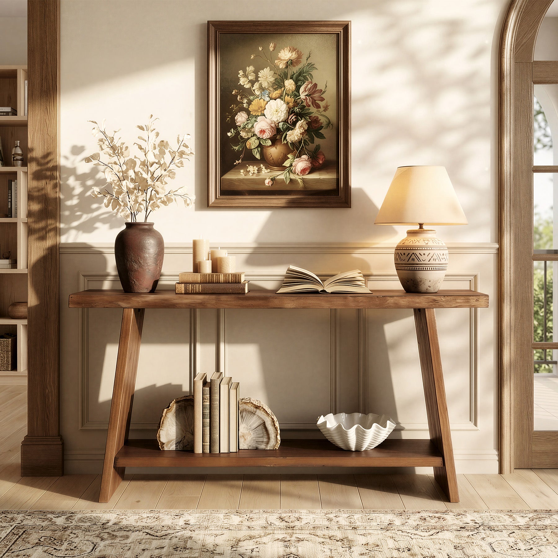 Tribesigns Consolle in legno massello da 160 cm con ripiano, tavolo stretto in stile rustico per ingresso e corridoio