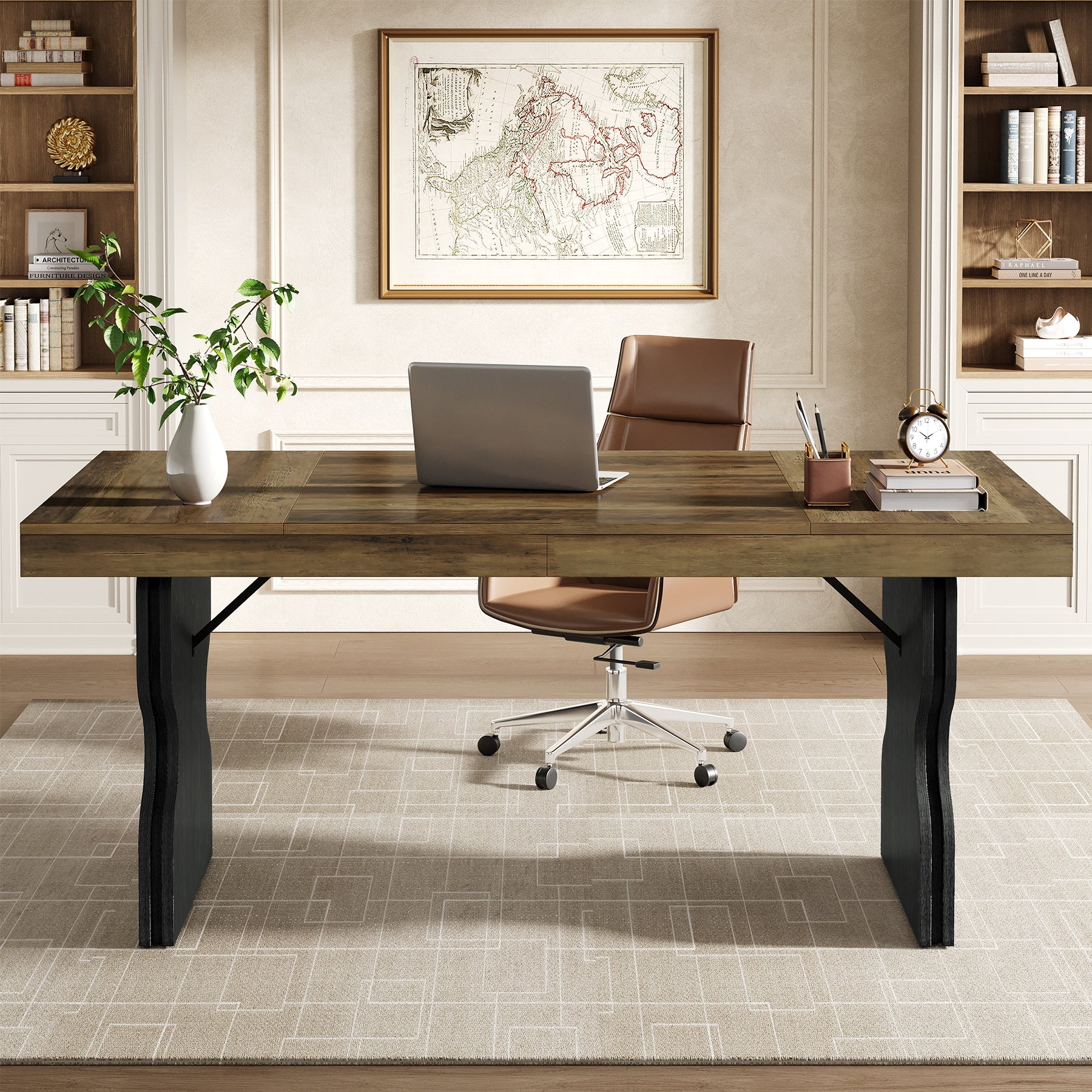 Tribesigns Scrivania Executive da 160 cm, tavolo da ufficio con gambe a clessidra
