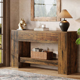 Tribesigns Tavolo consolle da 140 cm, tavolo da ingresso in legno a 2 livelli con cassetti 3