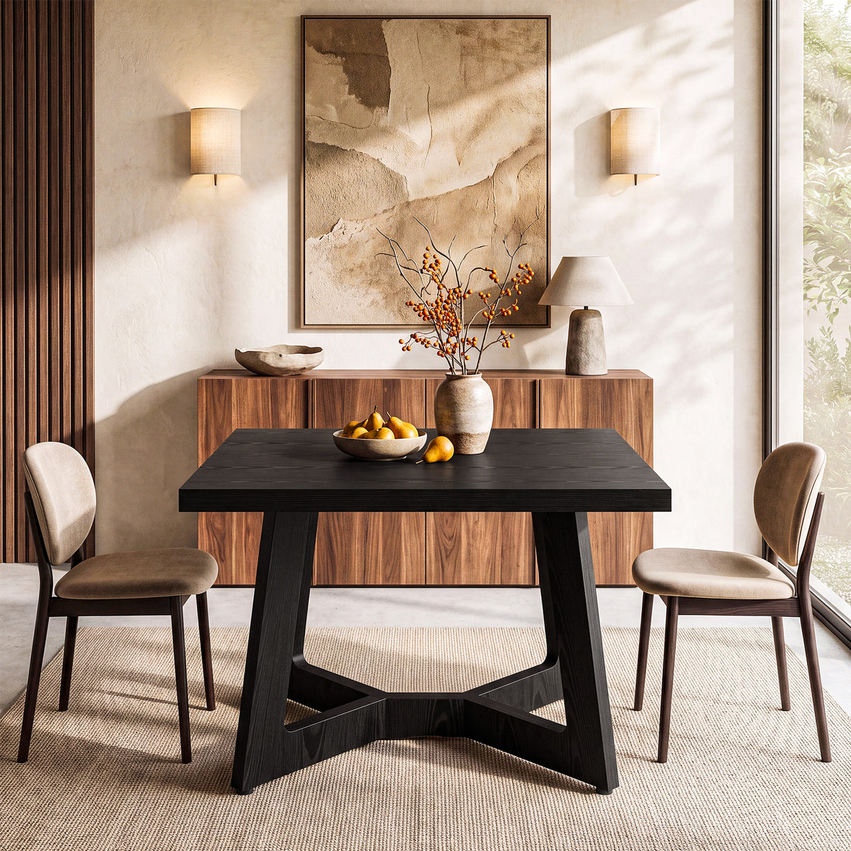 Tavolo da Pranzo Quadrato Moderno con Struttura Nera, 100 x 100 cm, per 2-4 Persone