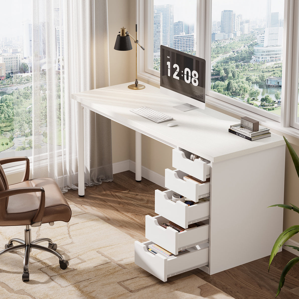 Scrivania Compatta con 5 Cassetti, 120 cm, per Ufficio