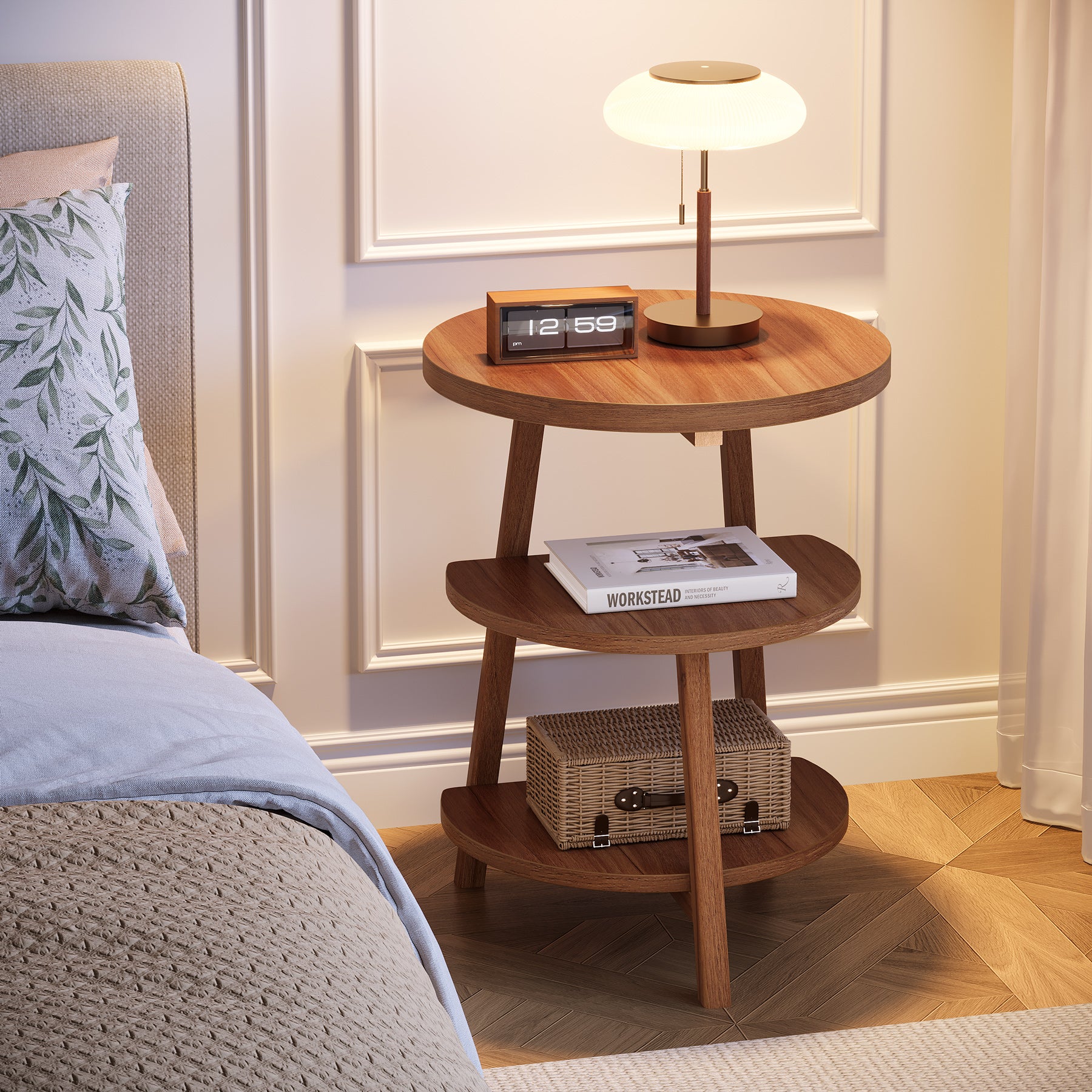 Tribesigns 50 cm Tavolino, Tavolino da Caffè Rotondo a 3 Ripiani per Soggiorno