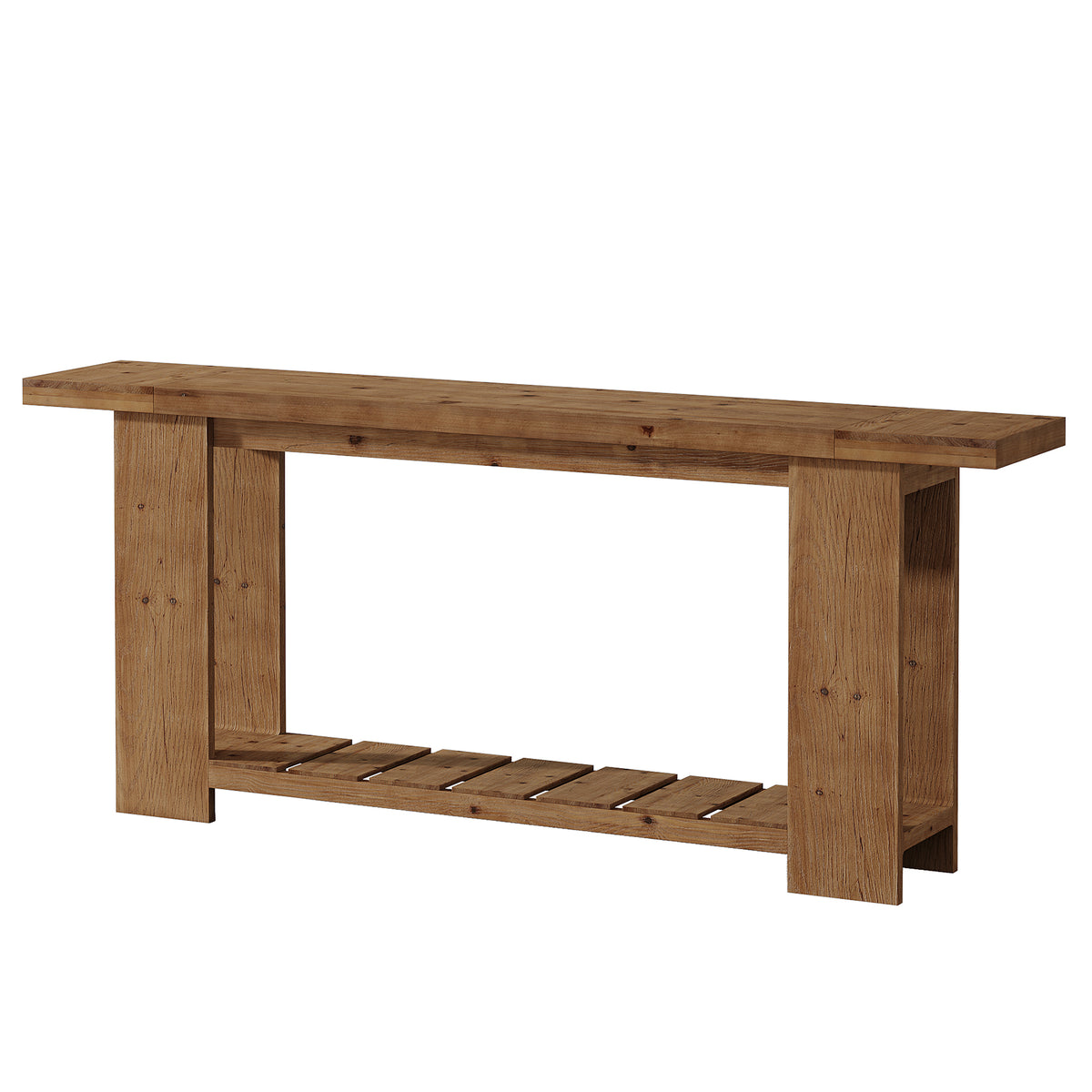 Consolle Country in Legno Massello a 2 Ripiani, 200 cm, per Ingresso e Soggiorno