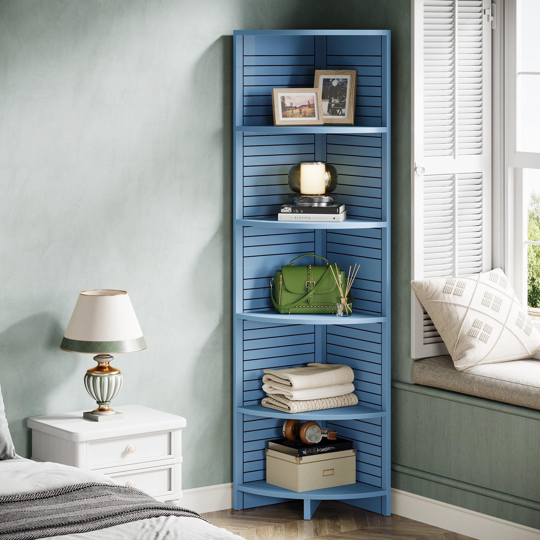 Tribesigns 180 cm scaffale angolare, libreria angolare stretta a 5 ripiani Etagere