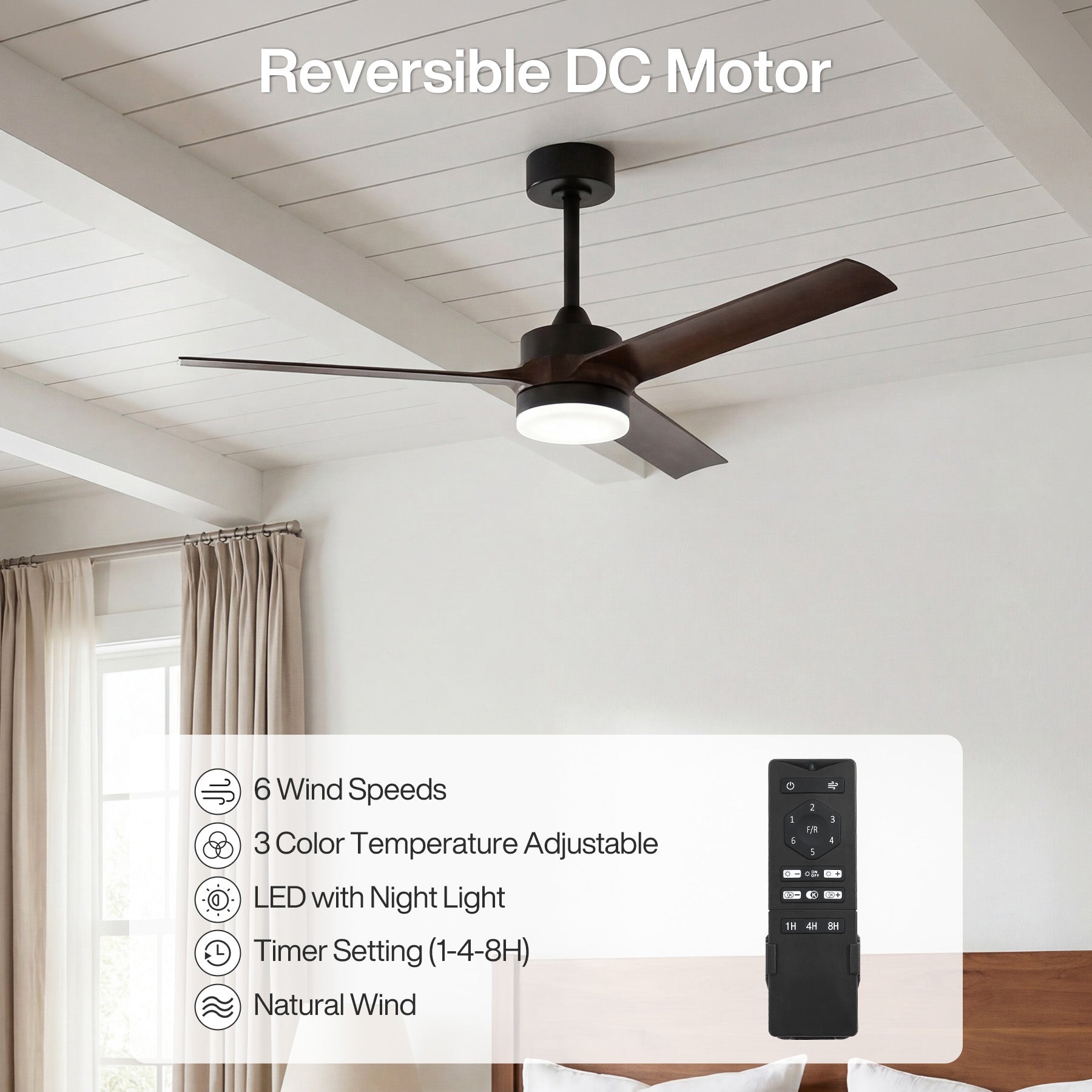 Tribesigns Ventilatore da soffitto da 130 cm con luce, illuminazione LED dimmerabile e ventola reversibile con motore DC silenzioso, telecomando, ventilatore da soffitto intelligente a 3 pale per soggiorno