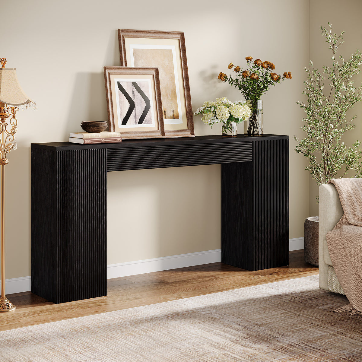 Consolle Stretta in MDF con Frontale Scanalato, 160 cm, per Ingresso