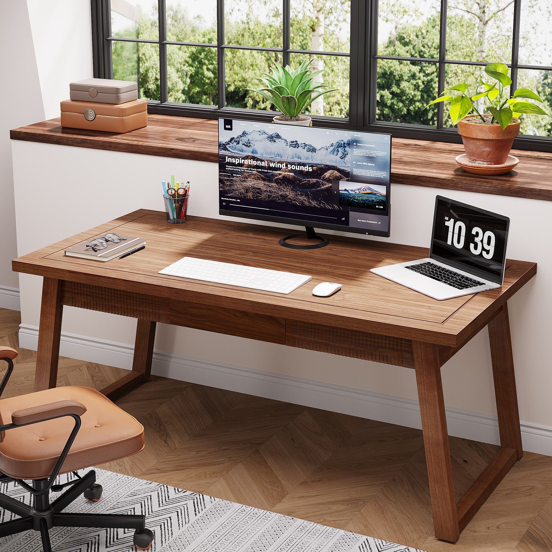 Tribesigns Executive Desk, scrivania per computer in legno, tavolo da studio con cassetto