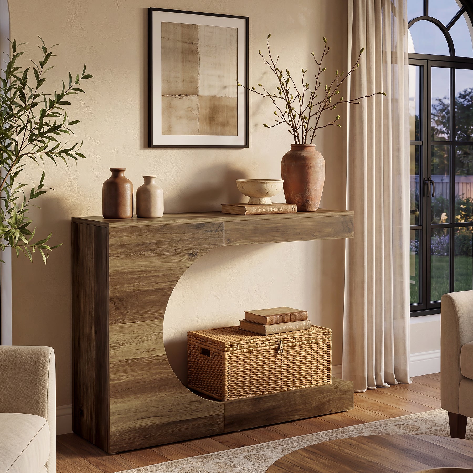 Tribesigns Consolle da 100 cm, tavolo da ingresso a forma di C con 2 ripiani, stile country moderno
