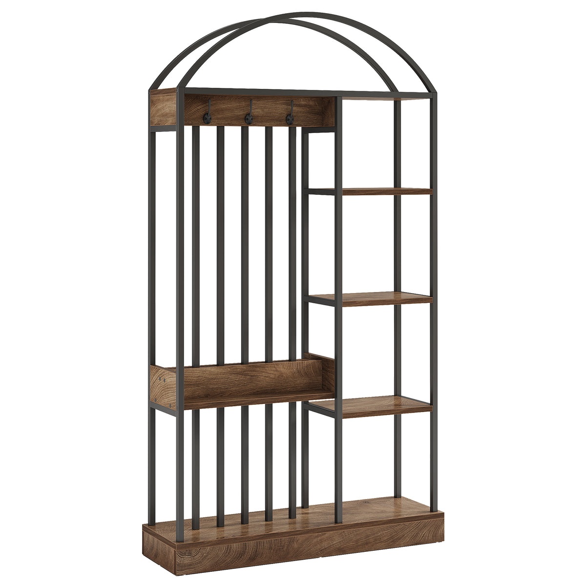 Scaffale Divisorio in Legno e Metallo con Ripiani e Ganci, H 180 cm, per Soggiorno