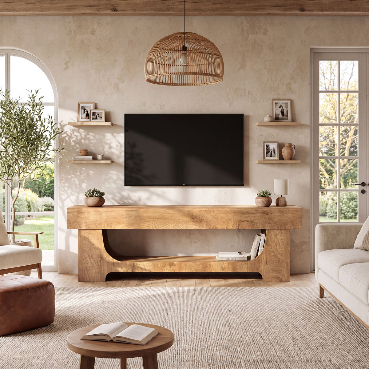 Tribesigns Mobile TV Basso Rustico in Legno con Ripiano Aperto, 160 cm, per TV fino a 75"