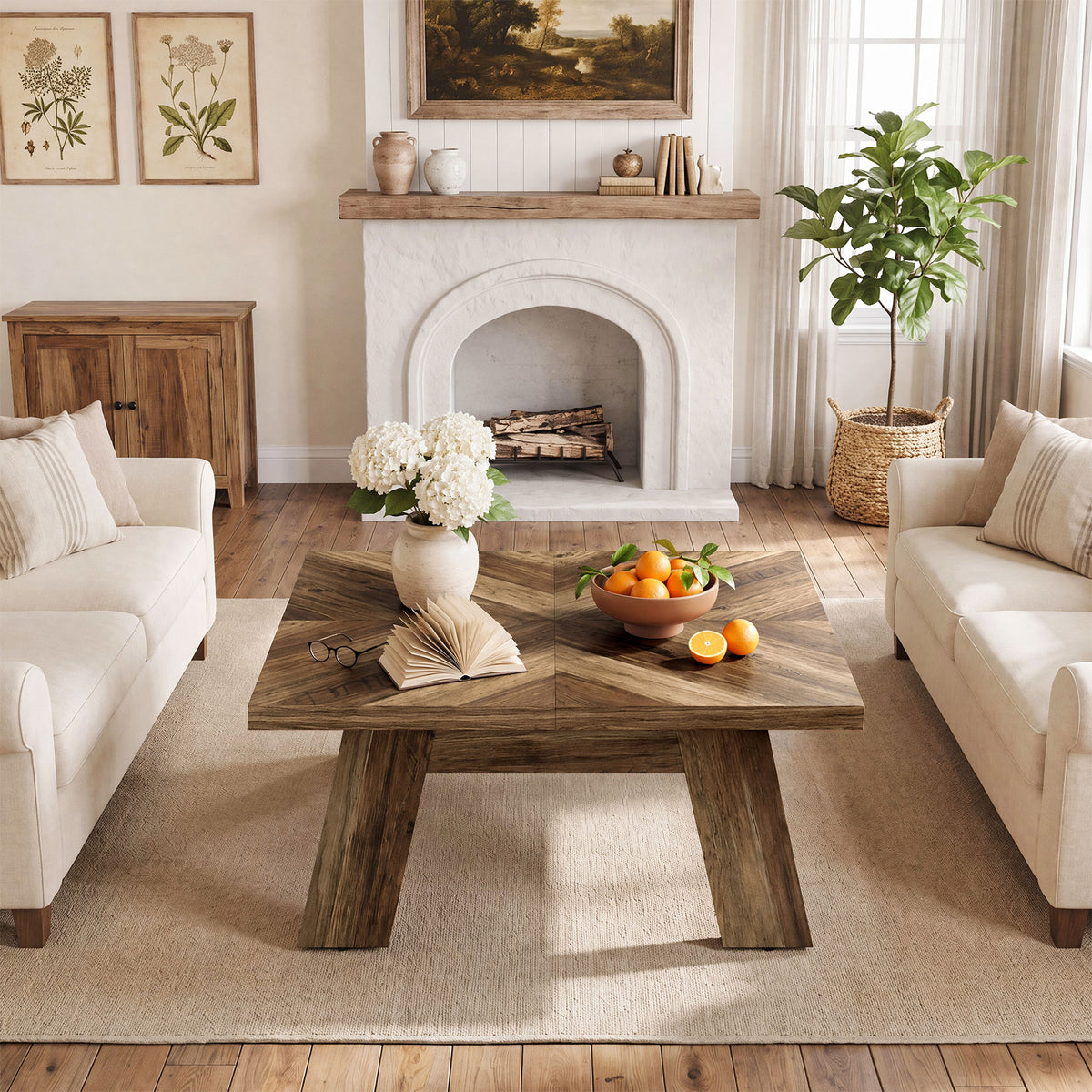 Tavolino da Salotto Quadrato Country, 100 x 100 cm, per Soggiorno