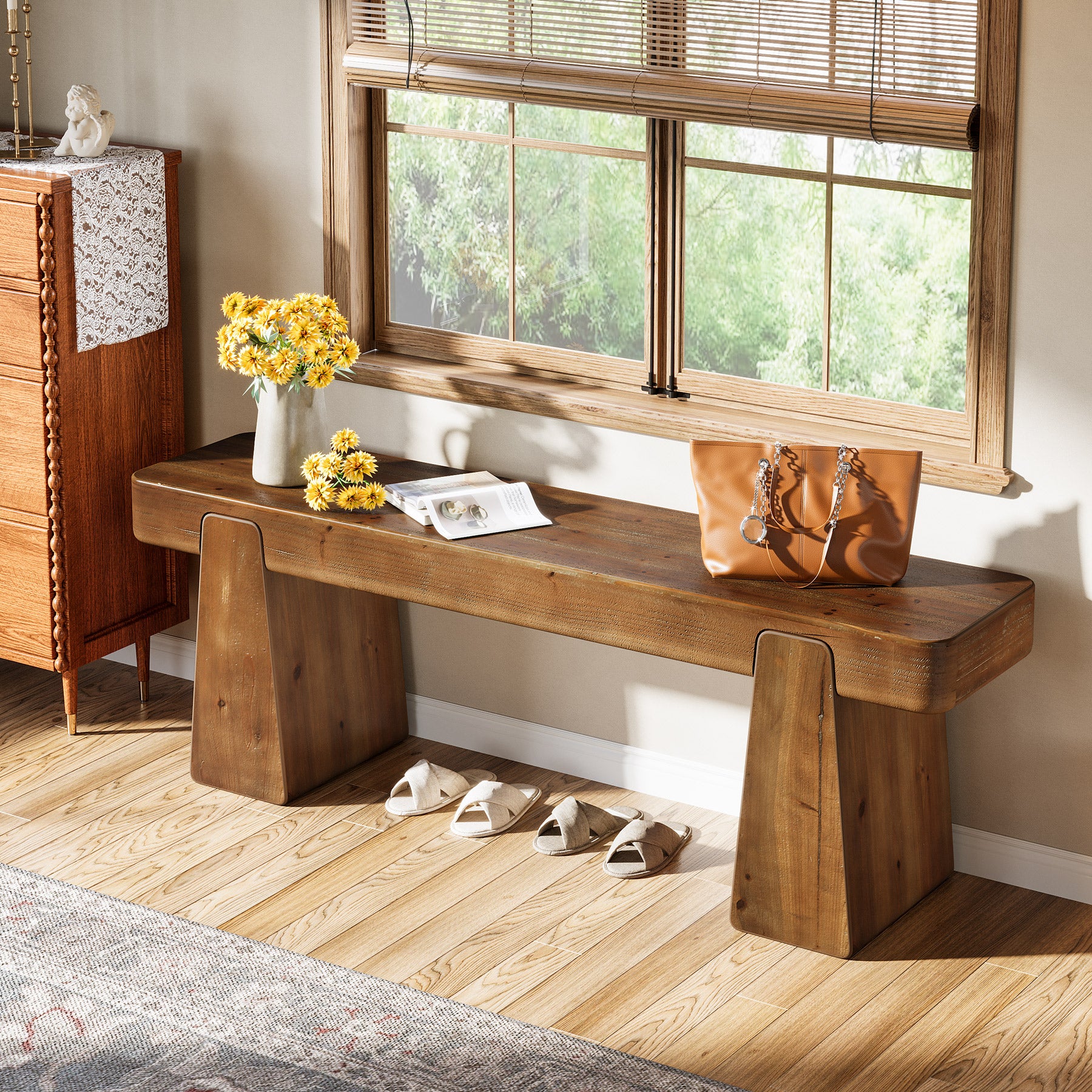 Tribesigns Panca in legno massello da 120 cm, stile country con gambe rinforzate