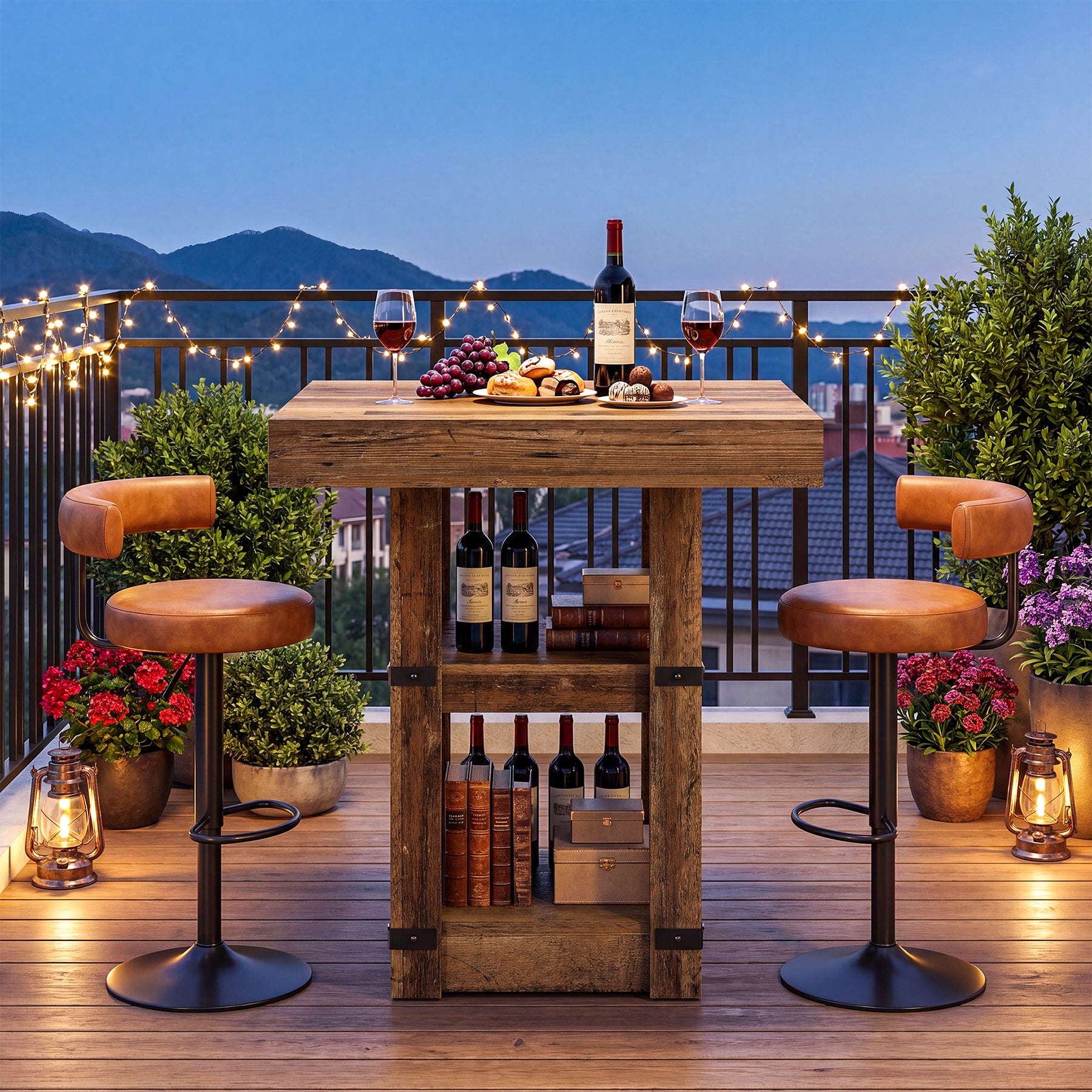 Tavolo da Bar Alto Industriale a 80 x 80 cm con Vano Contenitore, H 95 cm, per Cucina