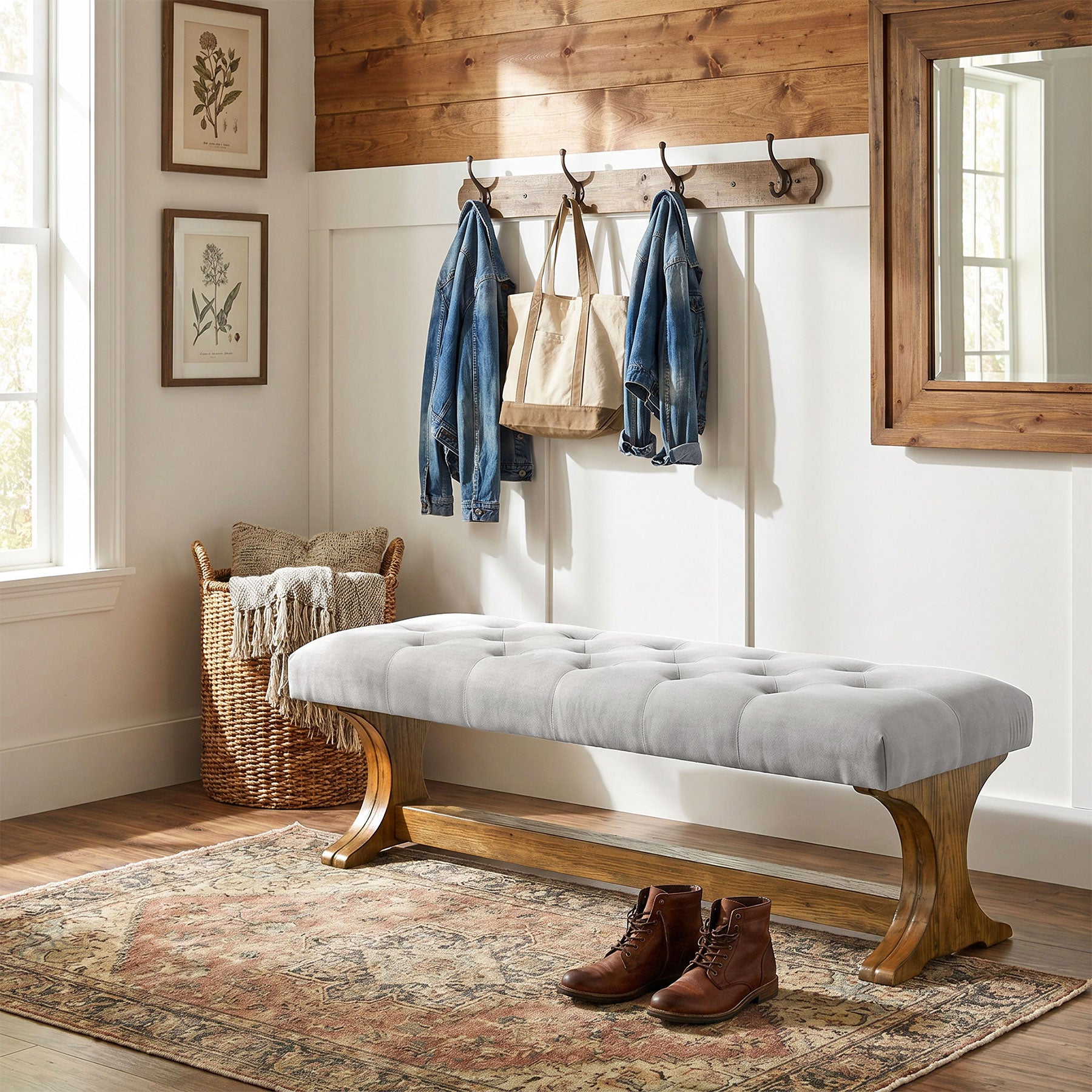 Tribesigns Panca imbottita, 140 cm, in legno massello, stile country, ideale per un ingresso