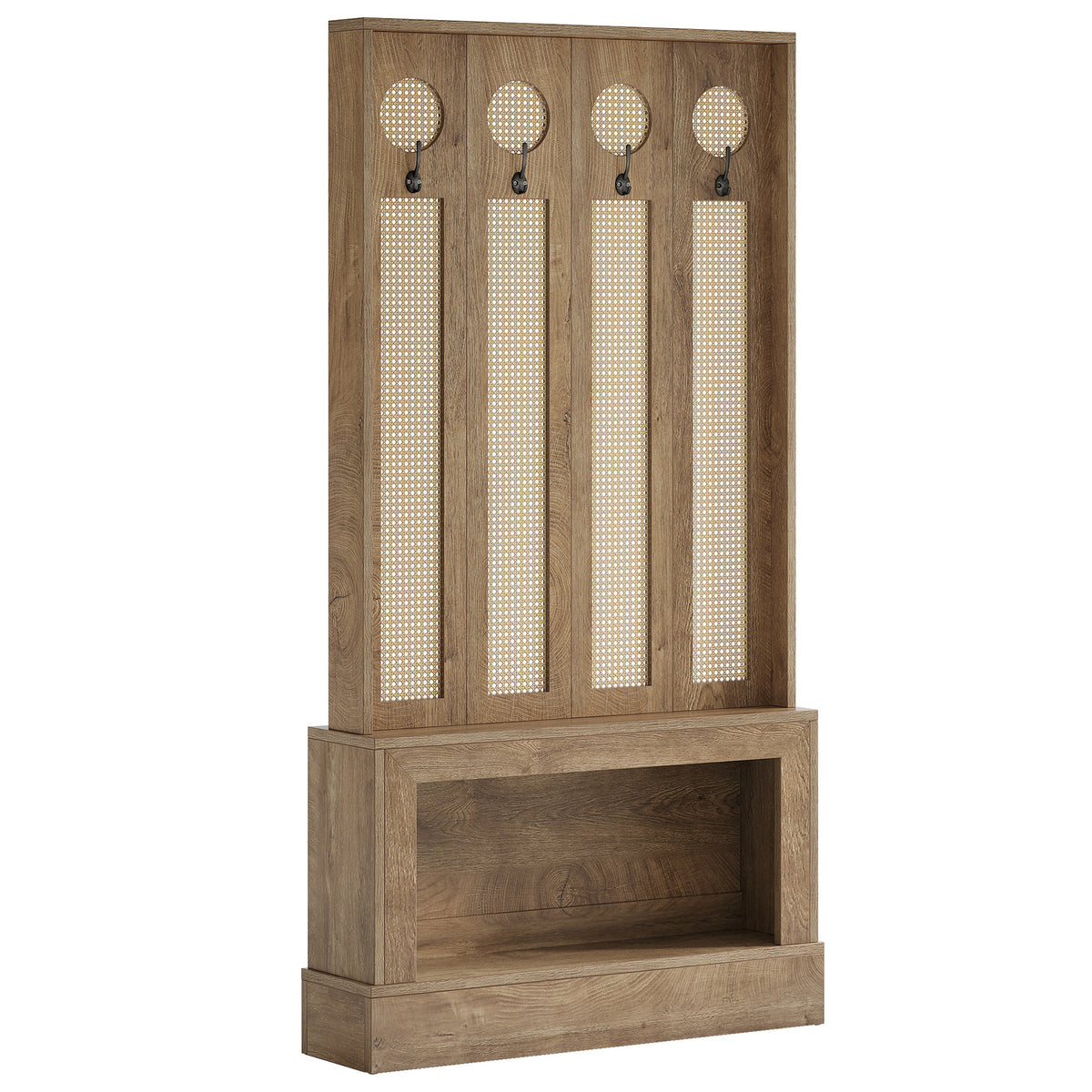 Divisorio in Rattan con Luce LED, Ripiani e 4 Ganci, 177 cm, per Soggiorno